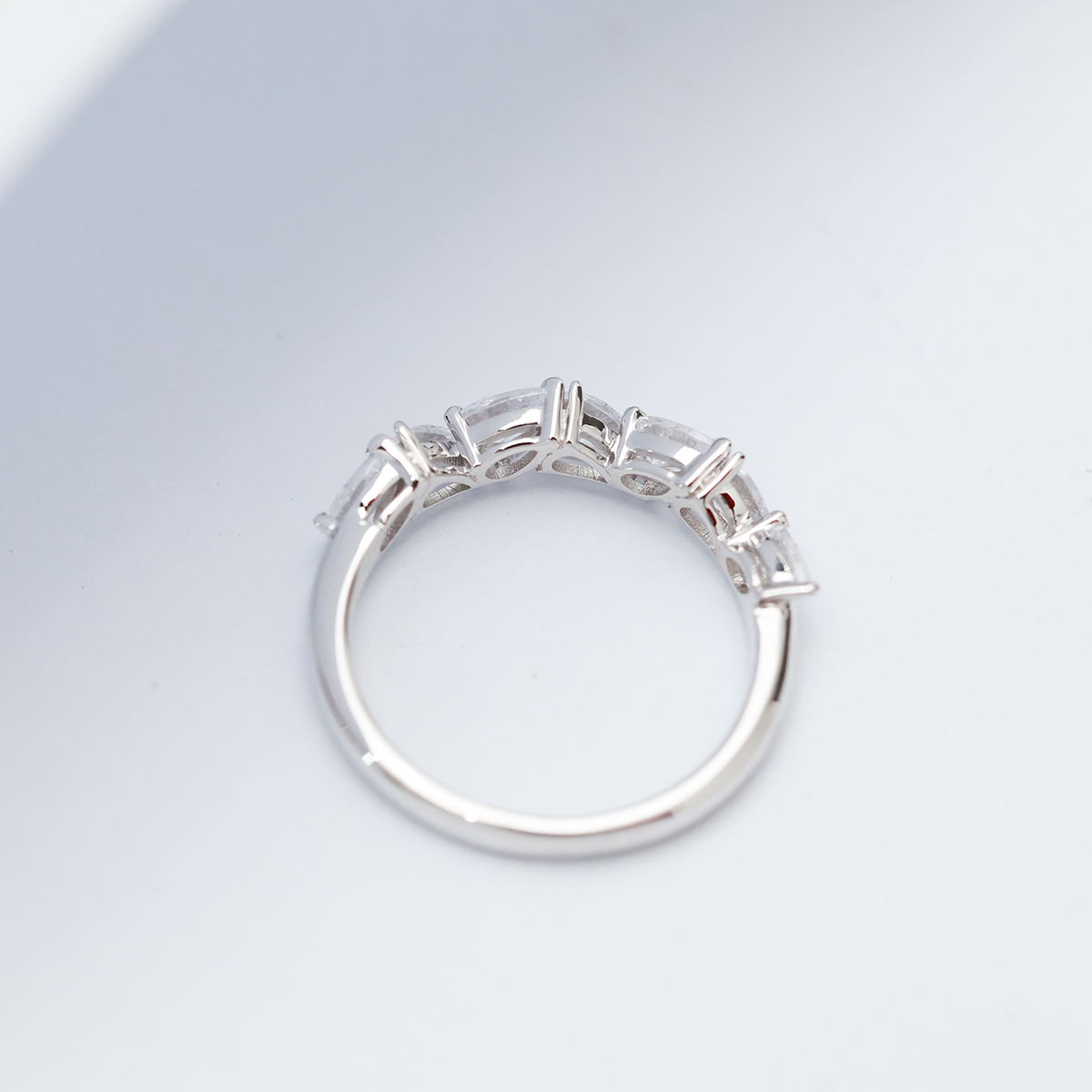 1 Carat Total Weight Seven Stone Pear Cut Lab Grown Diamond East West Anniversary Band Wedding Ring-Light Mark