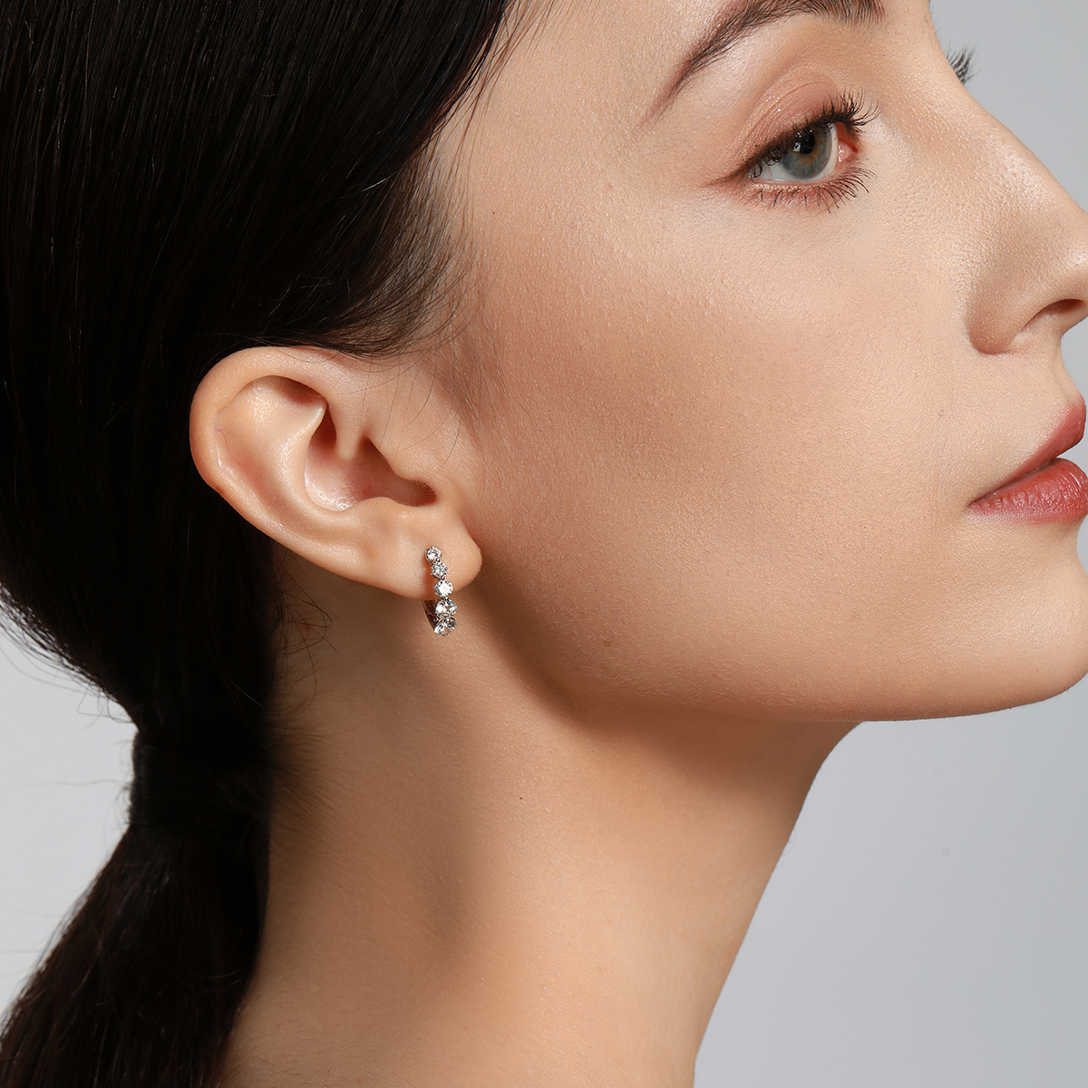1.2 Total Carat Weight Round Cut 5-Stone Design Lab Grown Diamond Hoop Earring in 18k White Gold 