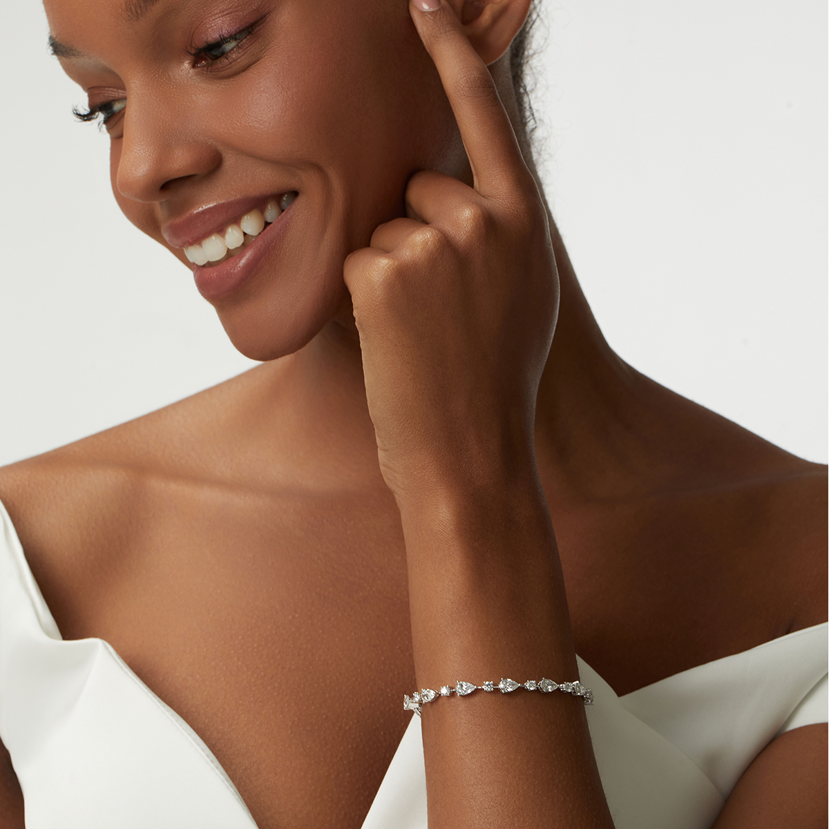 6.4 Carat Total Weight Round and Pear Cut Mix Shape Lab Grown Diamond Tennis Bracelet-Light Mark