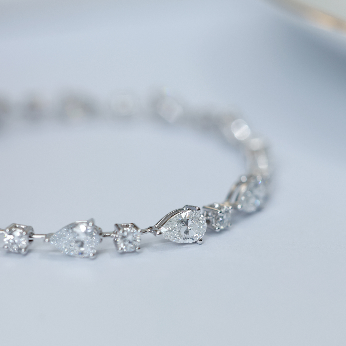 6.4 Carat Total Weight Round and Pear Cut Mix Shape Lab Grown Diamond Tennis Bracelet-Light Mark