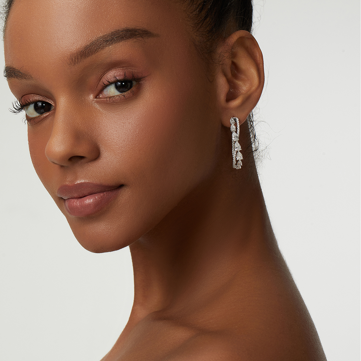4.8 Carat Total Weight Pear Cut Lab Grown Diamond Double Row Crossover Inside-Out Hoop Earrings-Light Mark