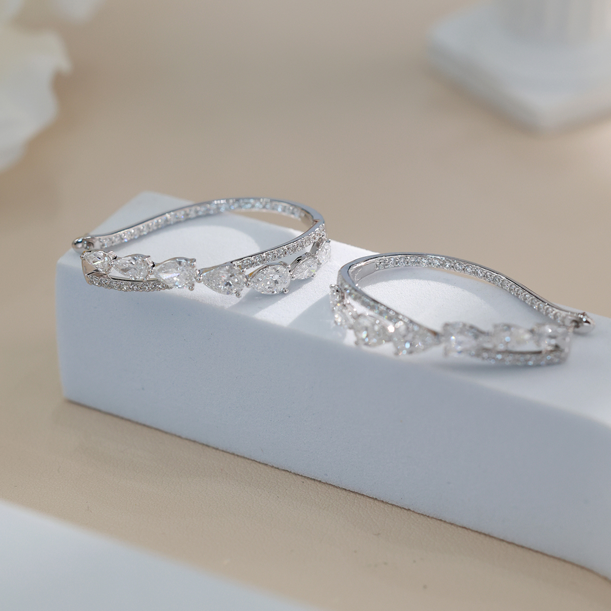 4.8 Carat Total Weight Pear Cut Lab Grown Diamond Double Row Crossover Inside-Out Hoop Earrings-Light Mark