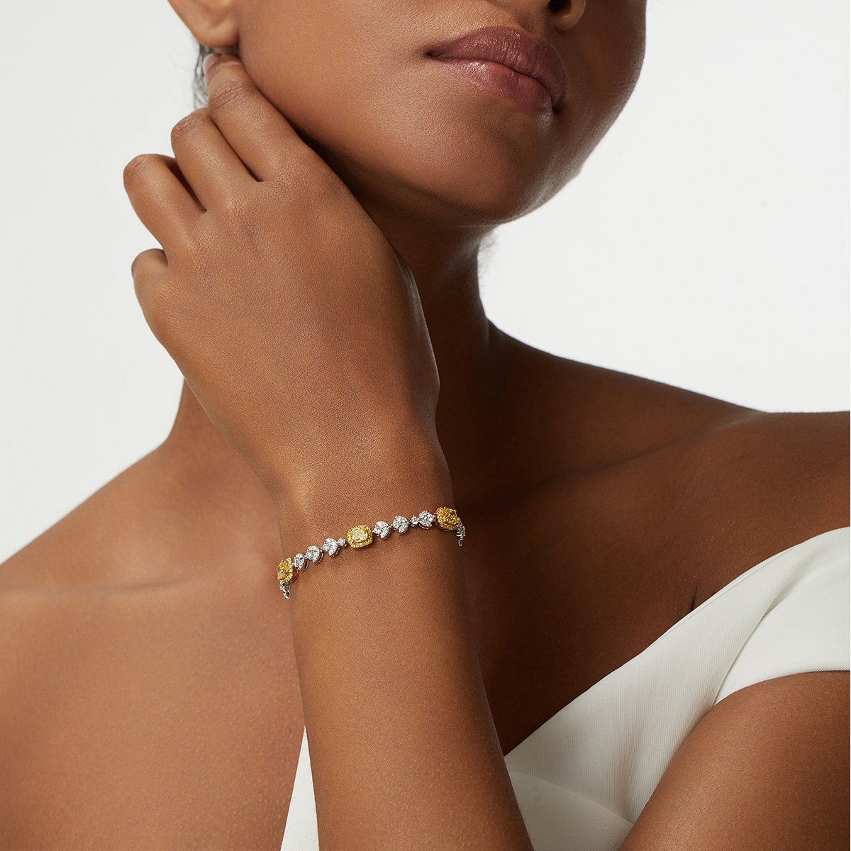 5.3 Carat Total Weight Halo Yellow Radiant Cut Lab Grown Diamond Mix Shape Cocktail Bracelet-Light Mark