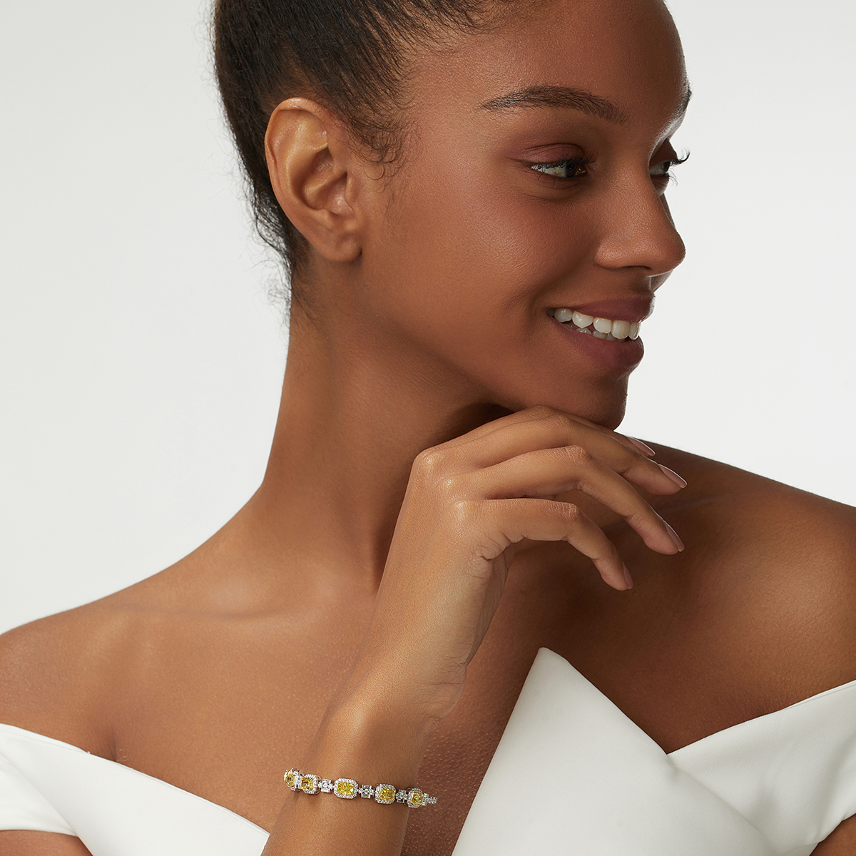 8.3 Carat Total Weight Yellow and White Halo Radiant Cut Lab Grown Diamond Mix Shape Bracelet-Light Mark
