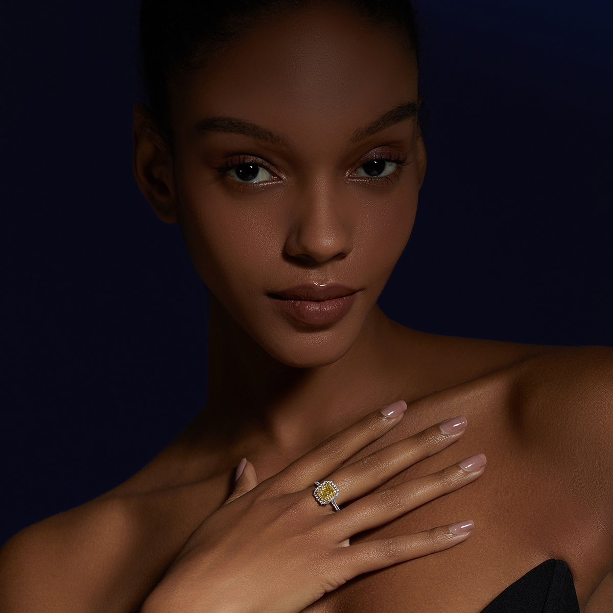 1.4 Carat Total Weight Yellow Radiant Cut Lab Grown Diamond Halo Engagement Ring in 18k White Gold