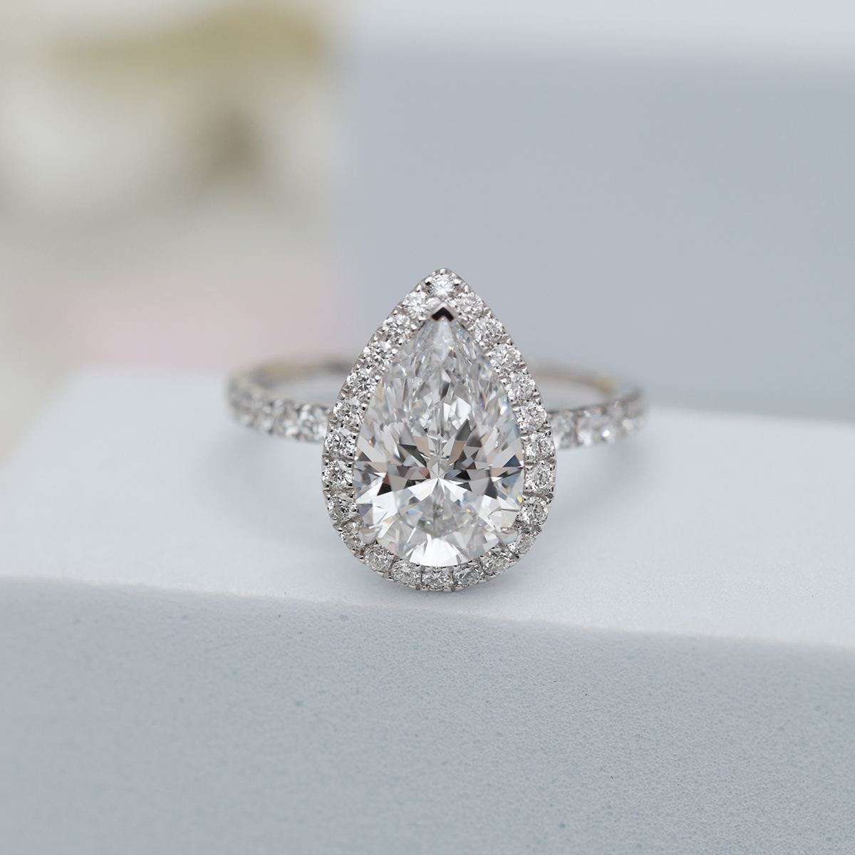 IGI Certificated 3 ct. Halo Pear Cut Lab Grown Diamond Engagement Ring  (3.5 Ct. Tw)
