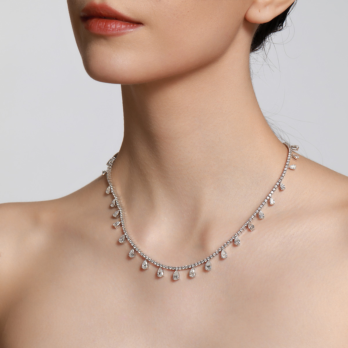 10.3 Carat Total Weight Dangling Pear Cut Lab Grown Diamond Choker Necklace in 18k White Gold