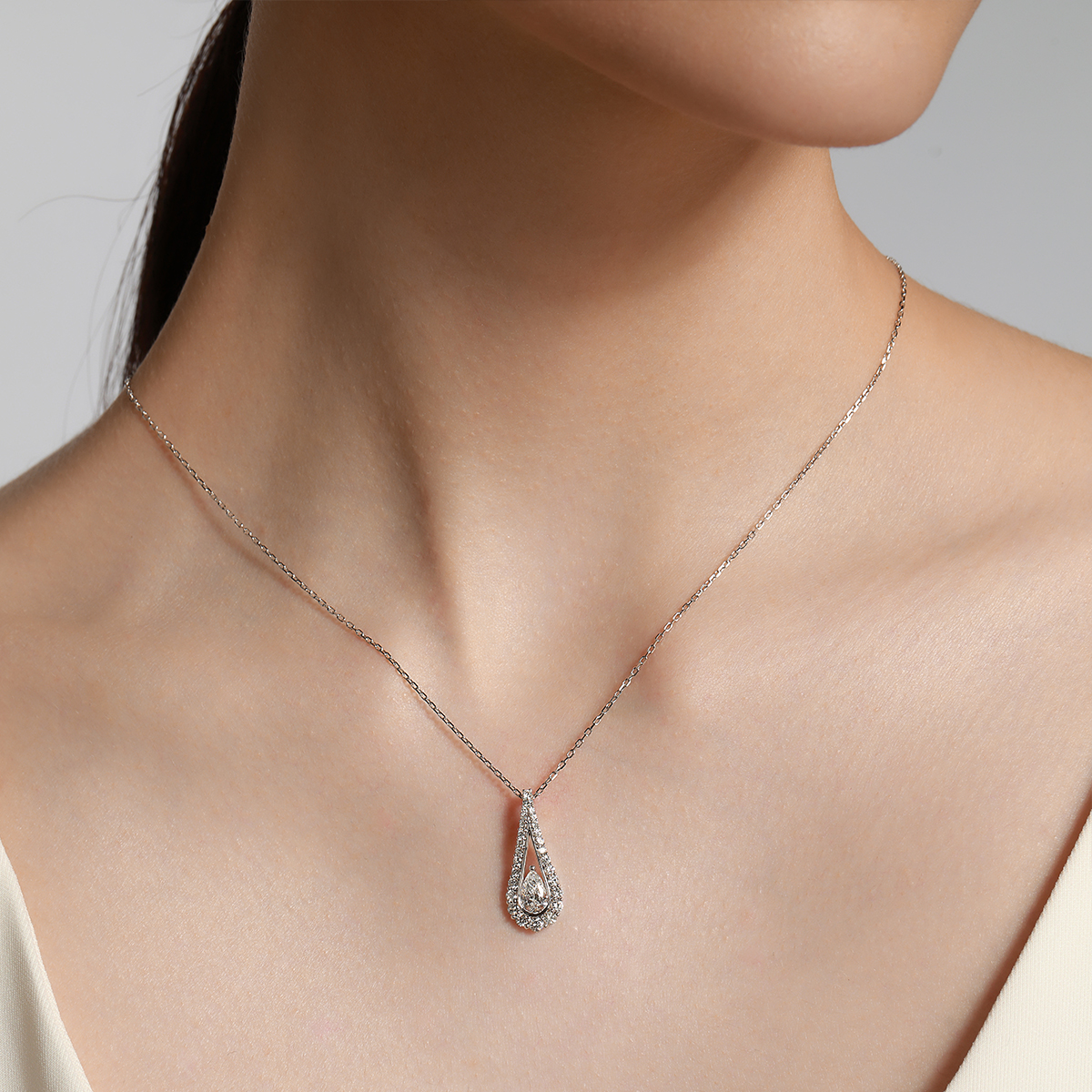 1 Carat Total Weight Pear Cut Lab Grown Diamond Tear Drop Pendant (Chain Exclude)-Light Mark