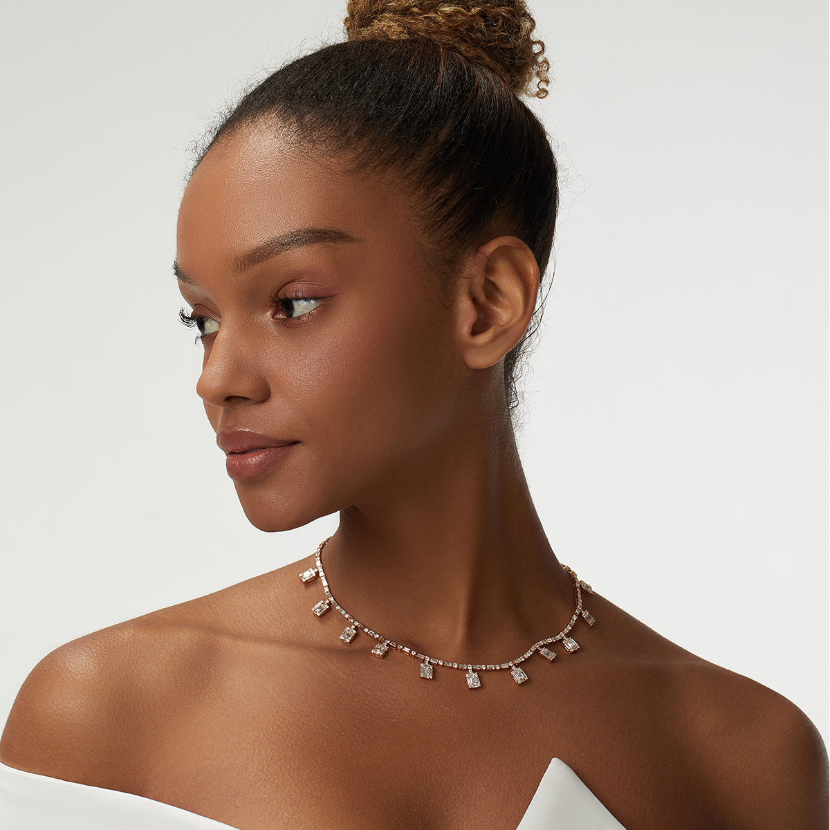 11 Carat Total Weight Dangle Cluster Diamond Set Lab Grown Diamond Riviera Necklace-Light Mark