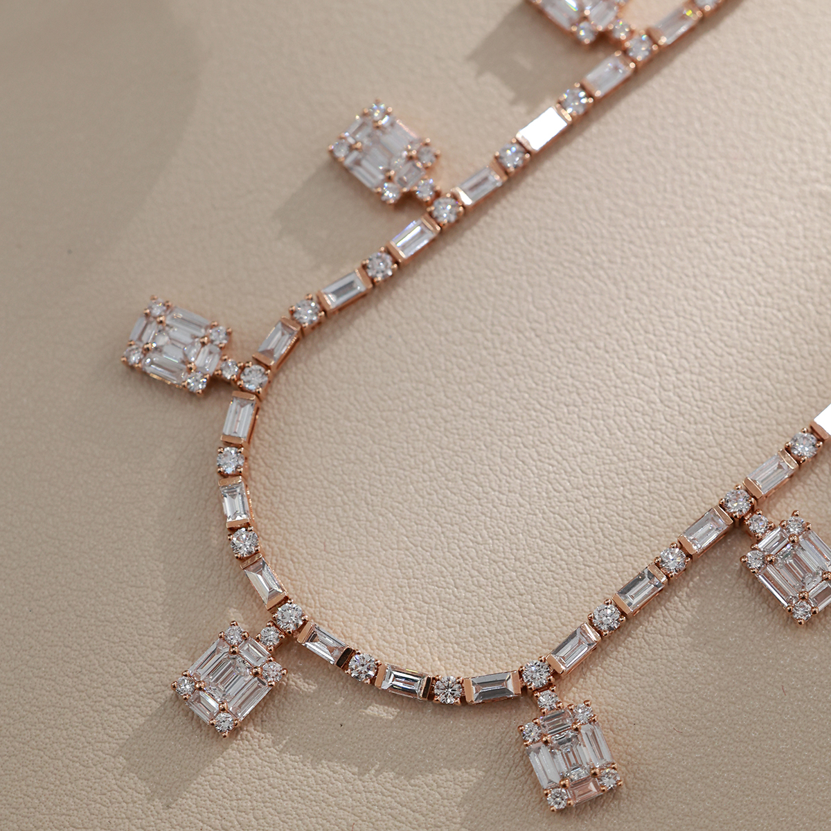 11 Carat Total Weight Dangle Cluster Diamond Set Lab Grown Diamond Riviera Necklace-Light Mark
