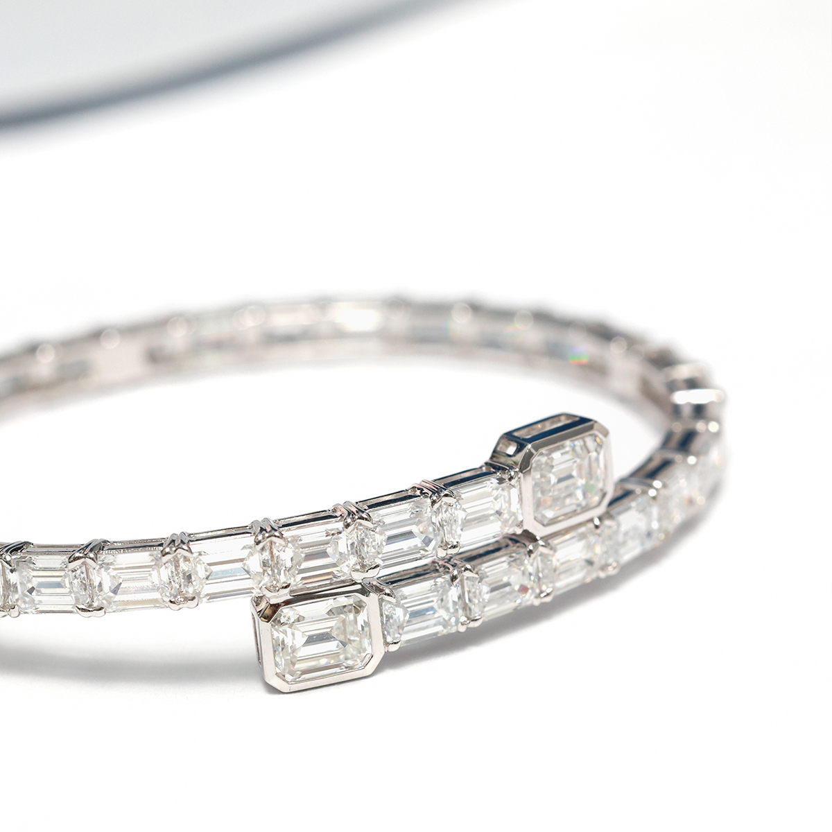 18 Carat Total Weight Statement Emerald Cut Lab Grown Diamond Overlap Bangle Bracelet-Light Mark