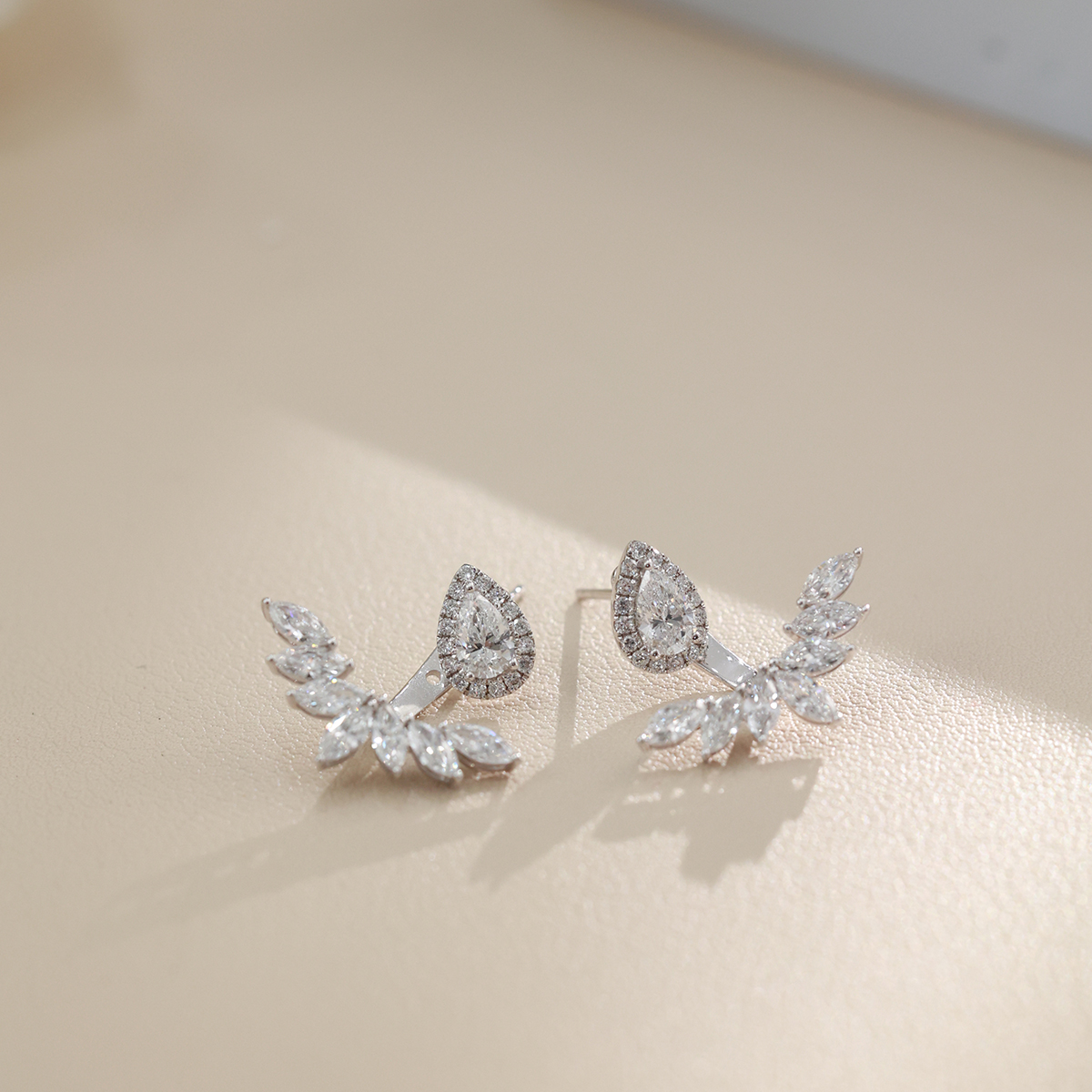 2.1 Carat Total Weight Angel Wings Cluster Diamond Ear Climber Earrings in 18k White Gold