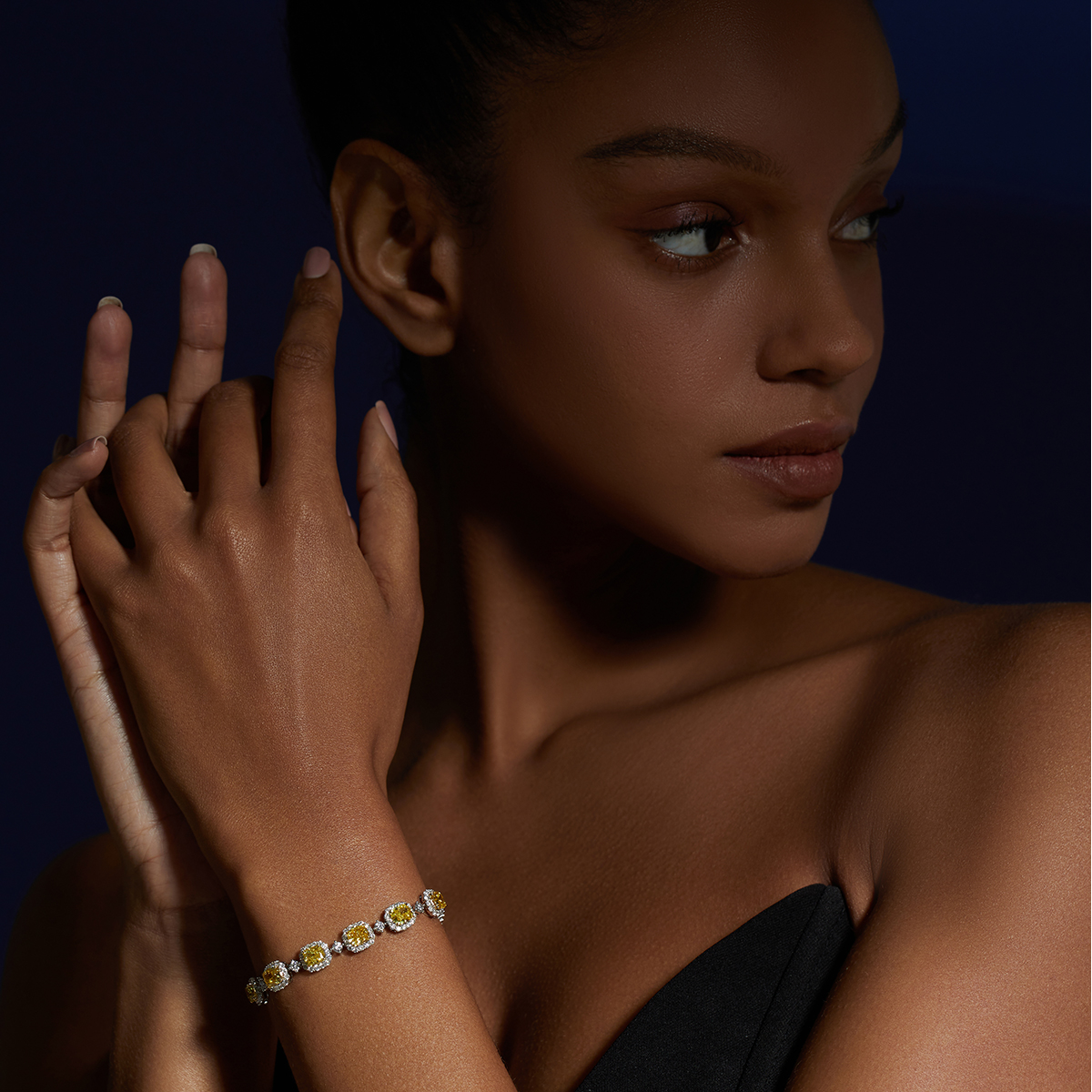 8 Carat Total Weight Cushion Cut Yellow and White Two Tone Lab Grown Diamond Bracelet in 18k White Gold-Light Mark