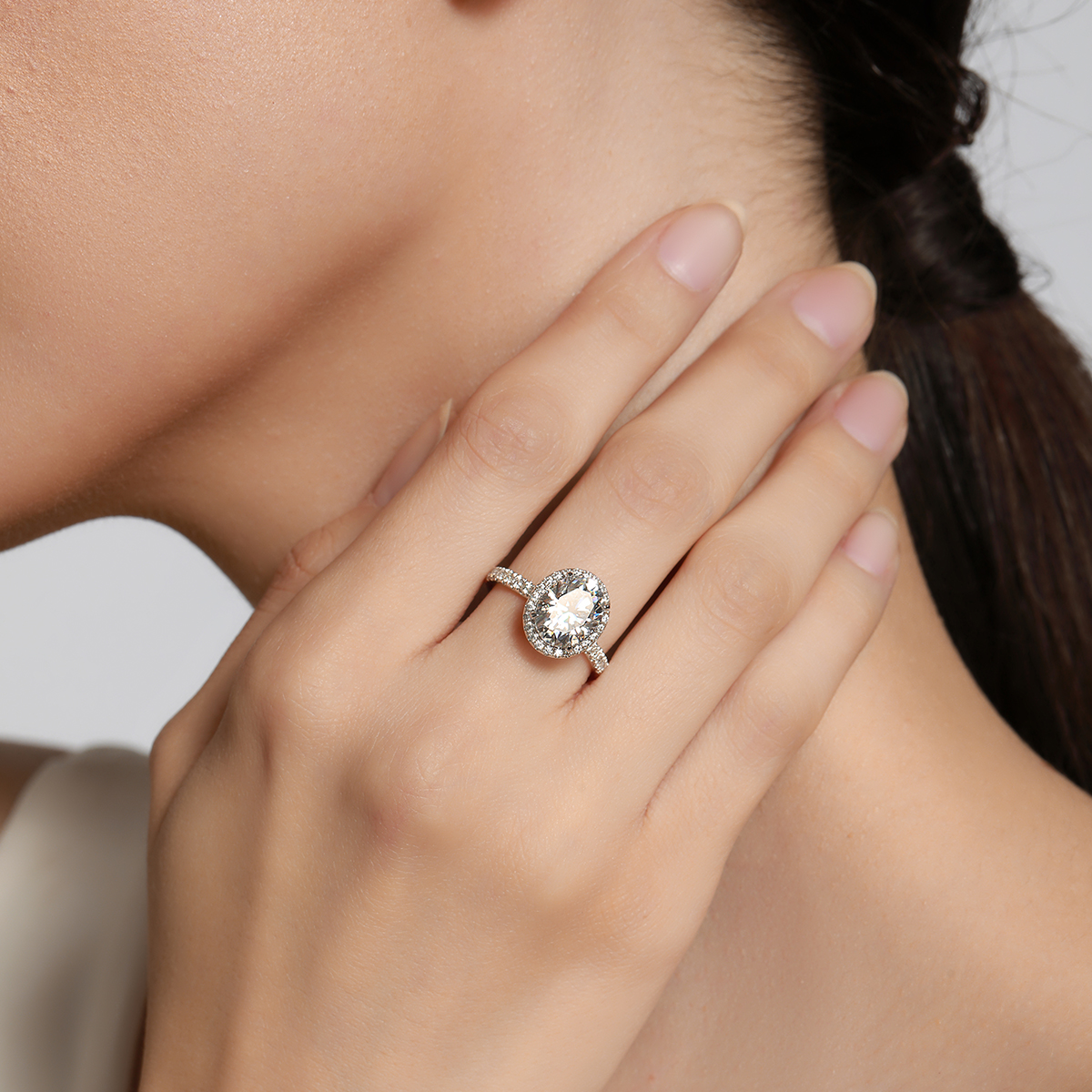3 Carat Center Stone Halo Oval Cut Lab Grown Diamond Engagement Ring (3.5 Ct Tw)-Light Mark