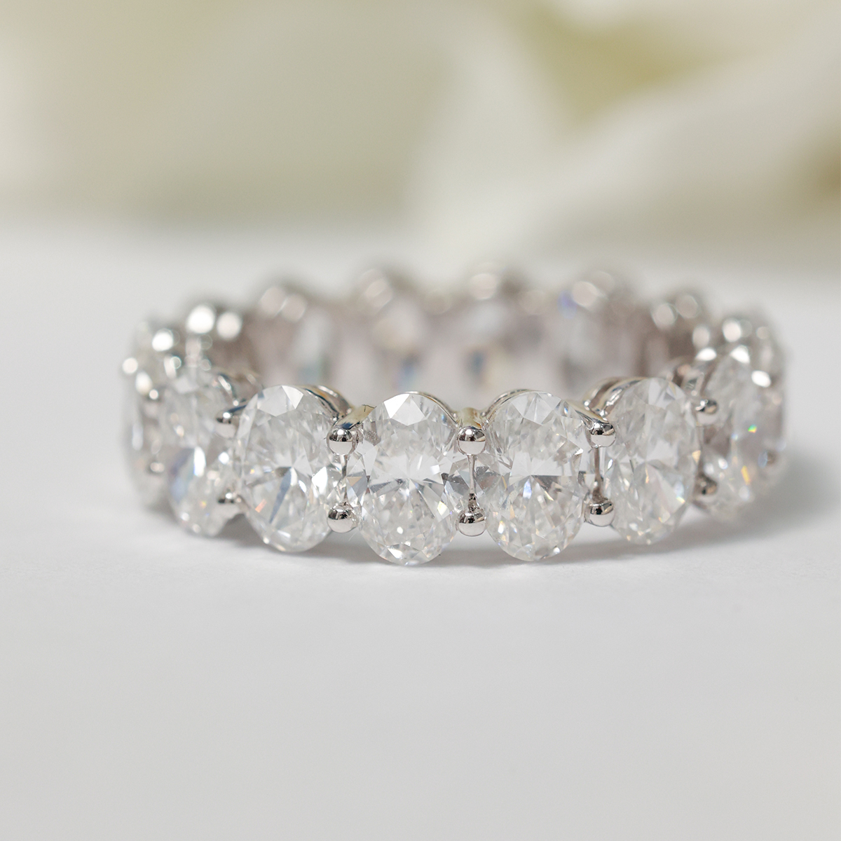 6 Carat Total Weight Oval Cut Lab Grown Diamond Full Eternity Band Wedding Ring in 18K White Gold