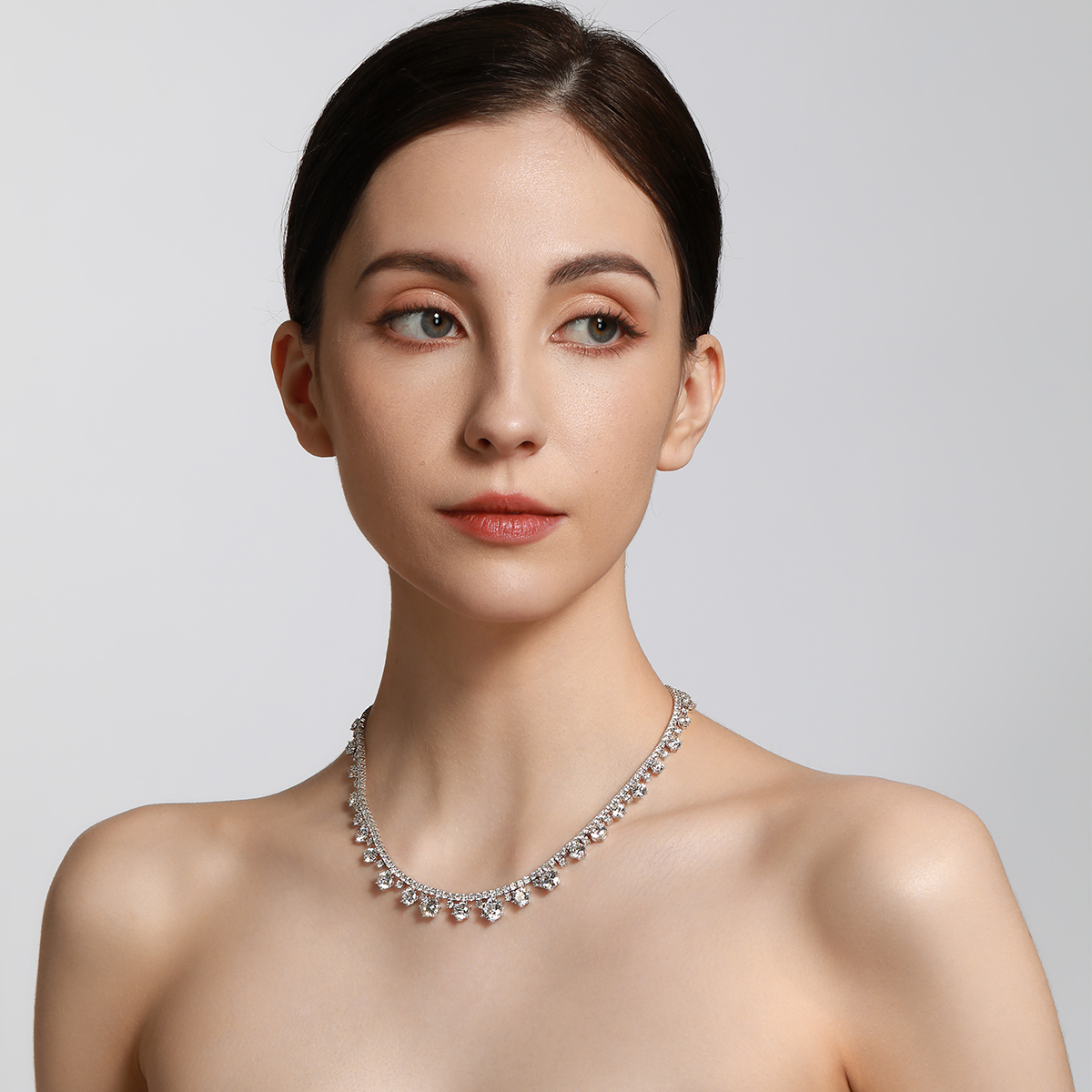 30.7 Carat Total Weight Graduated Round Cut Dangle Lab Grown Diamond Drops Riviera Necklace-Light Mark