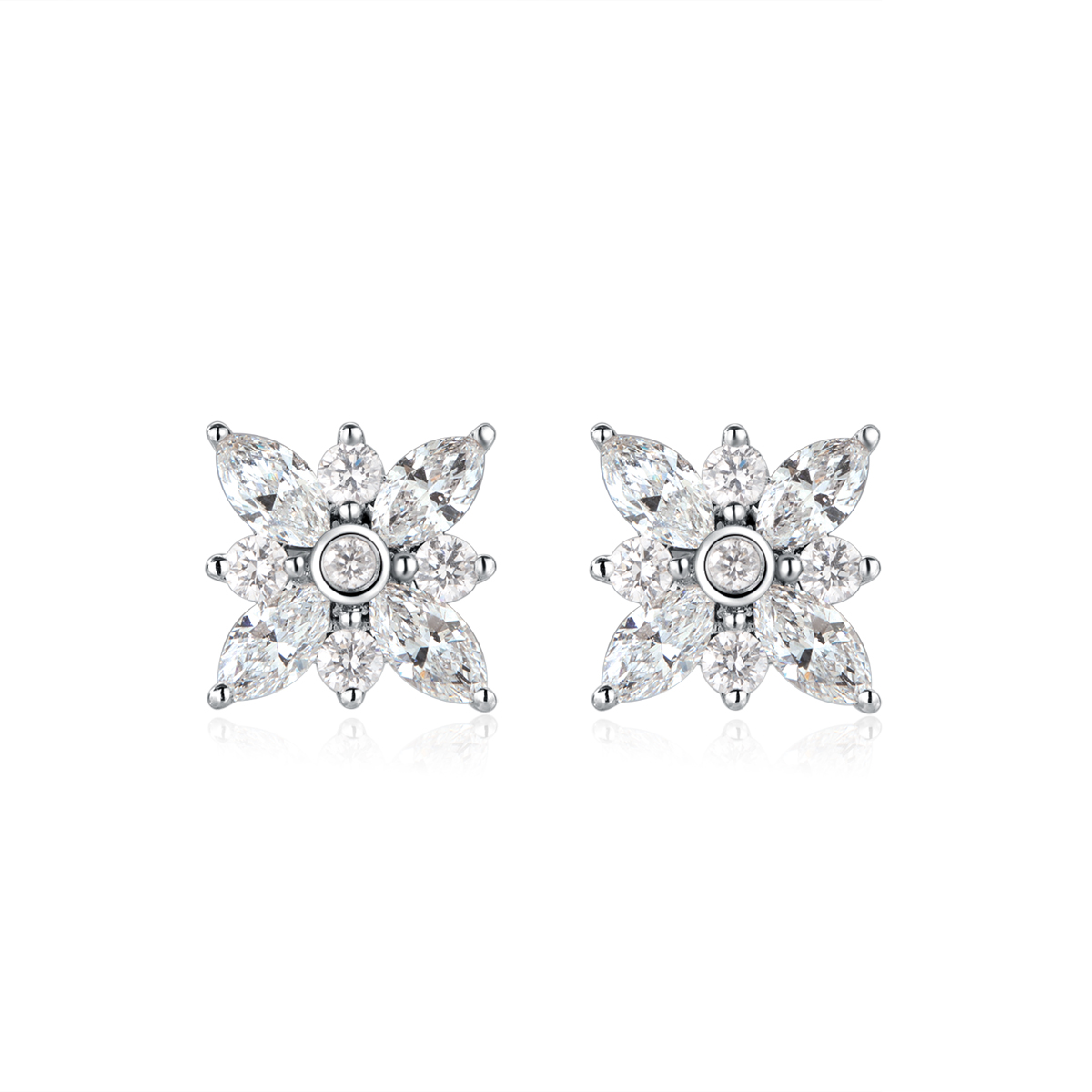 1.1 Carat Total Weight Marquise and Round Cut Lab Grown Diamond Floral Stud Earrings-Light Mark