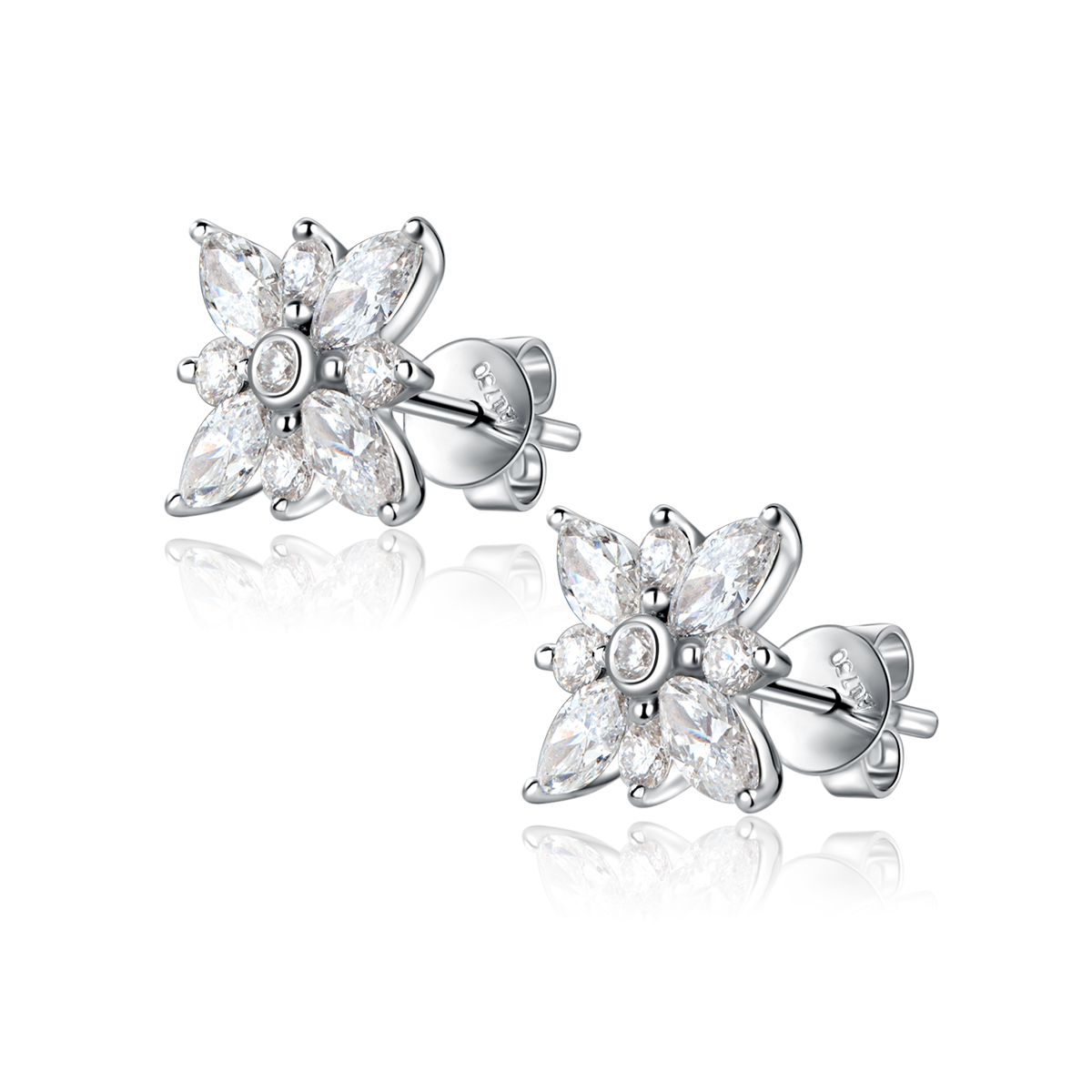 1.1 Carat Total Weight Marquise and Round Cut Lab Grown Diamond Floral Stud Earrings-Light Mark