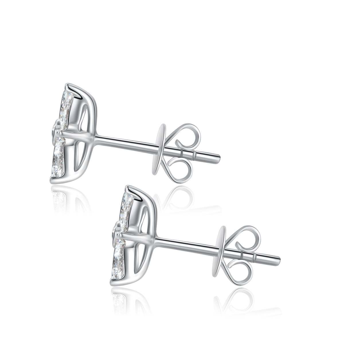 1.1 Carat Total Weight Marquise and Round Cut Lab Grown Diamond Floral Stud Earrings-Light Mark