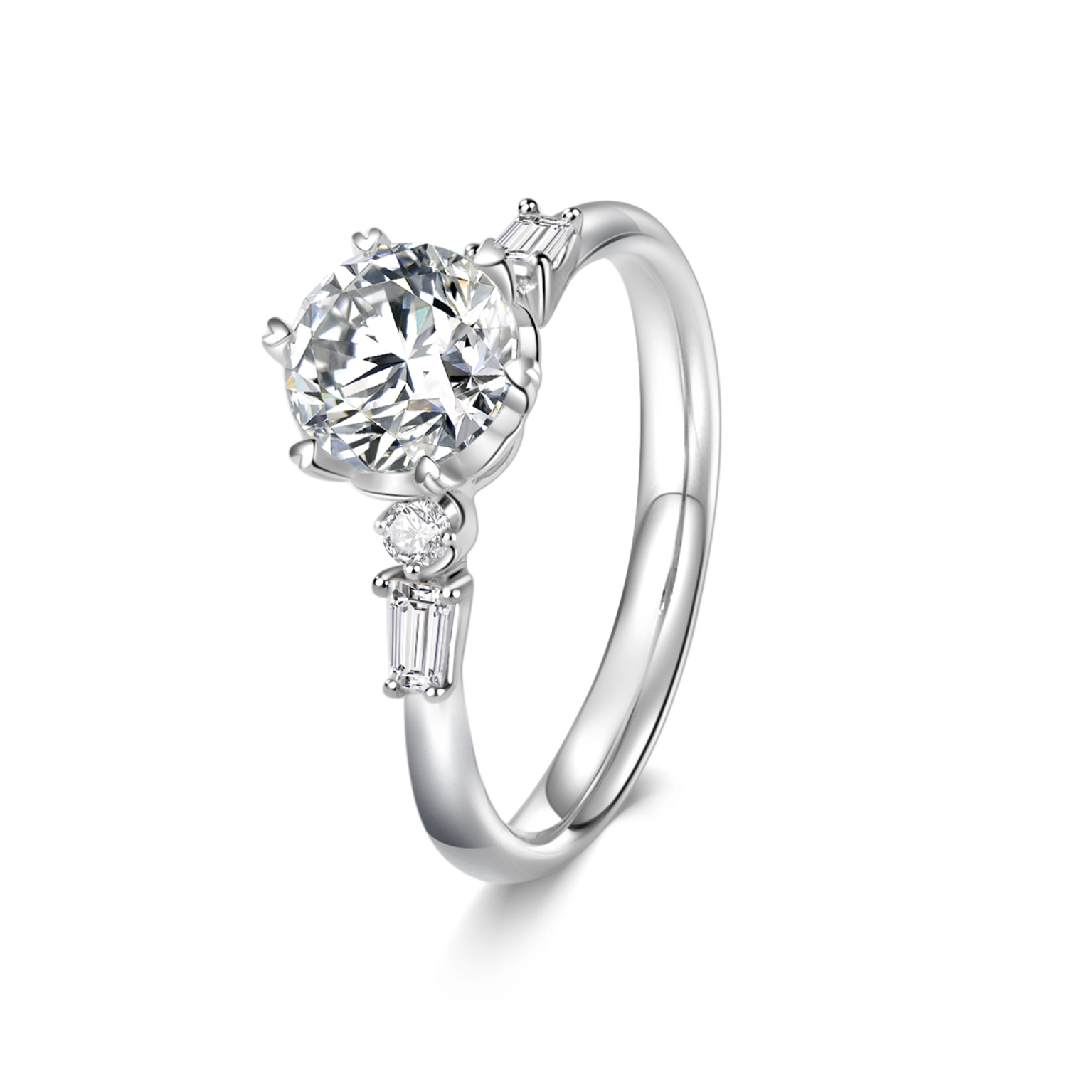 Petal Fit Round Cut Lab Grown Diamond Side Stone Band Engagement RIng in 18k Gold