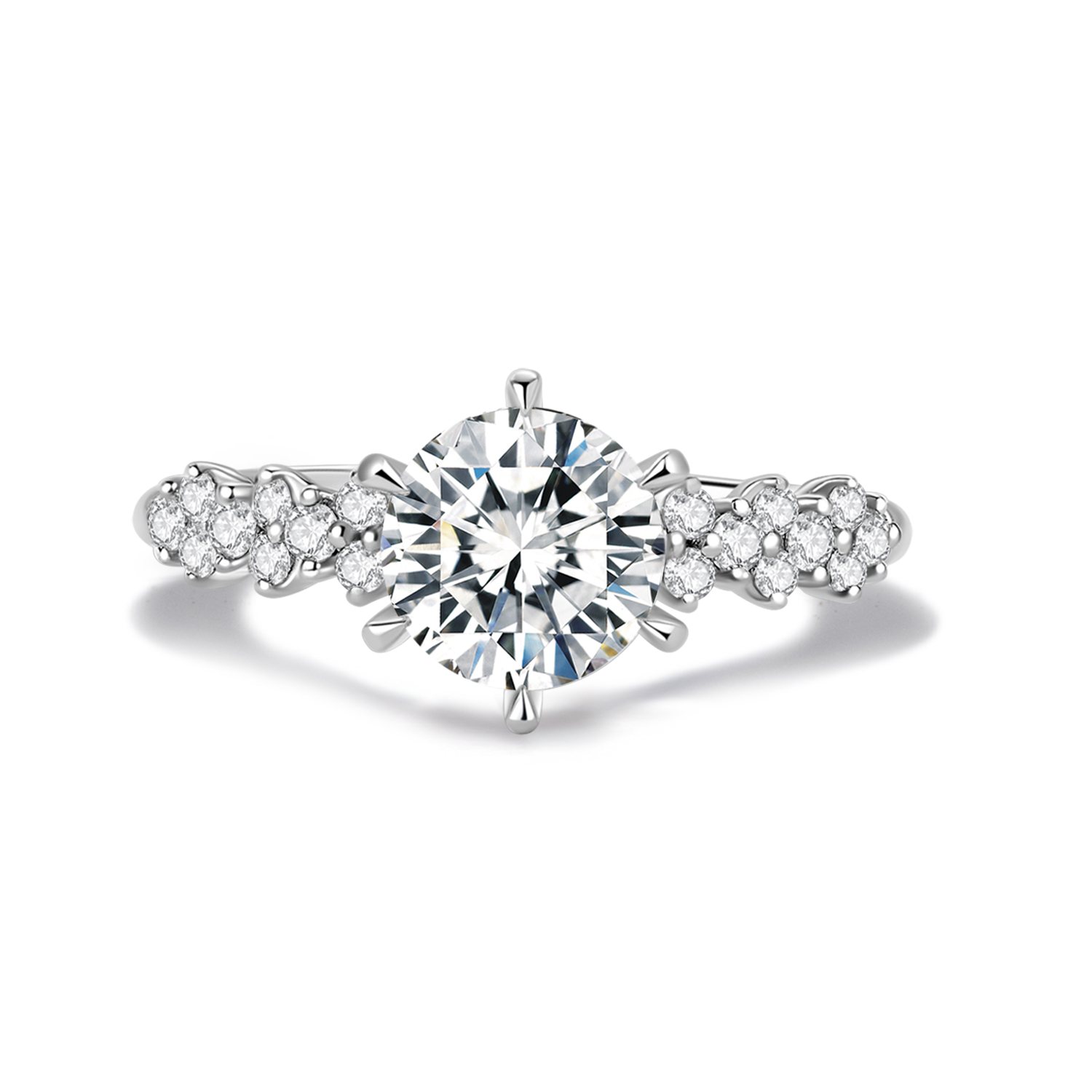 Brilliant Round Cut Lab Grown Diamond wiith Bold Pave Diamond Band Engagement Ring in 18K Gold