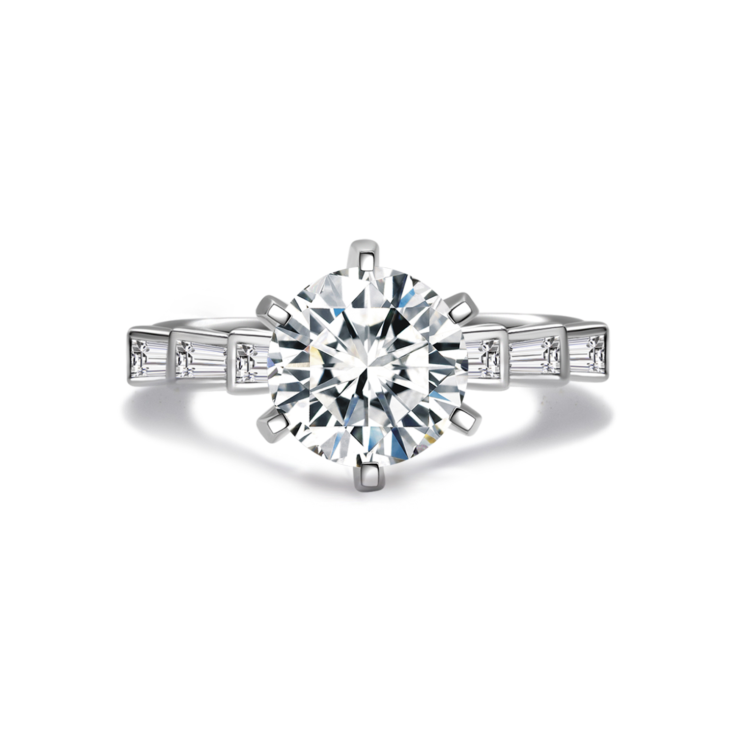 Bamboo Accent Round Cut Lab Grown Diamond with Bezel Diamond Band Engagement Ring in 18k Gold