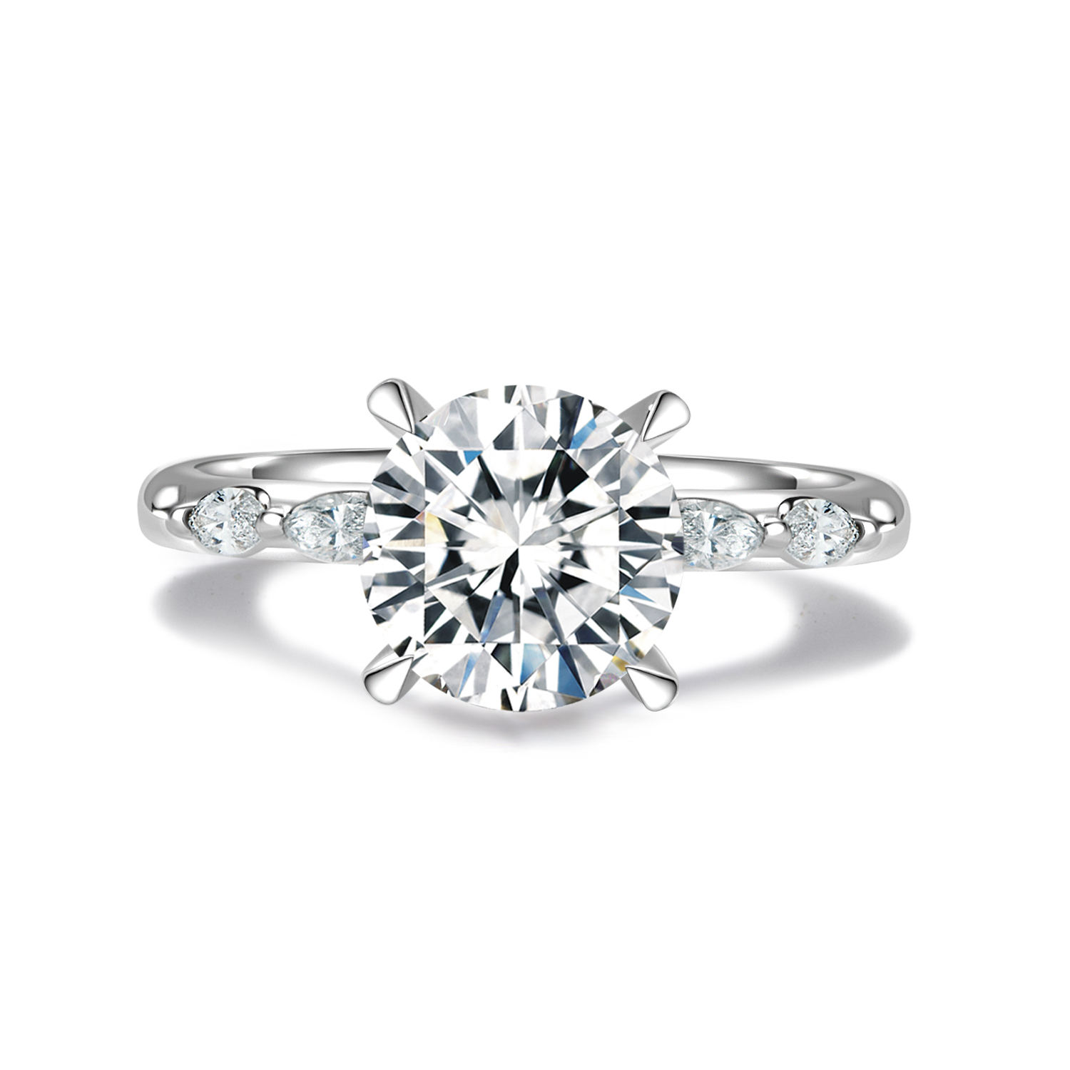 Brilliant Round Cut Lab Grown Diamond with Beaded Diamond Band Engagement Ring in 18k Gold