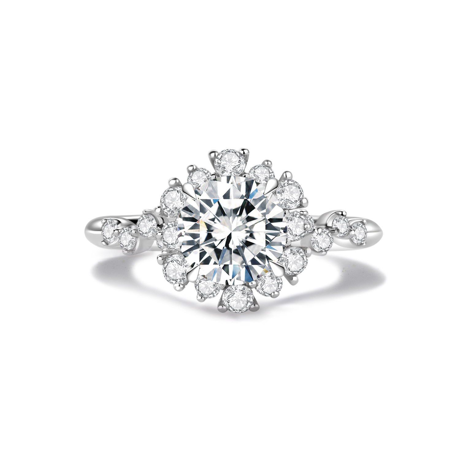 Daisy Halo Round Cut Lab Grown Diamond Engagement Ring in 18k Gold