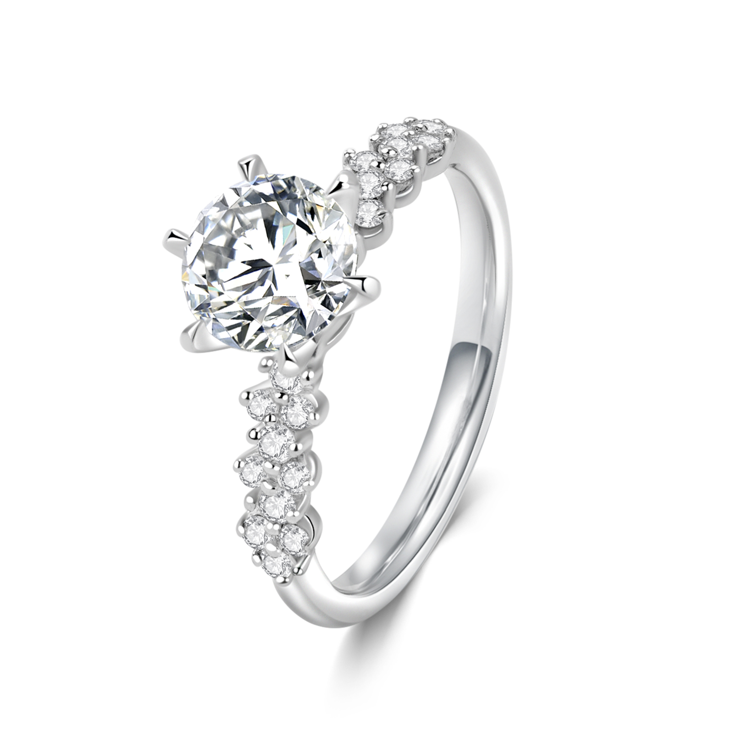 Brilliant Round Cut Lab Grown Diamond wiith Bold Pave Diamond Band Engagement Ring in 18K Gold
