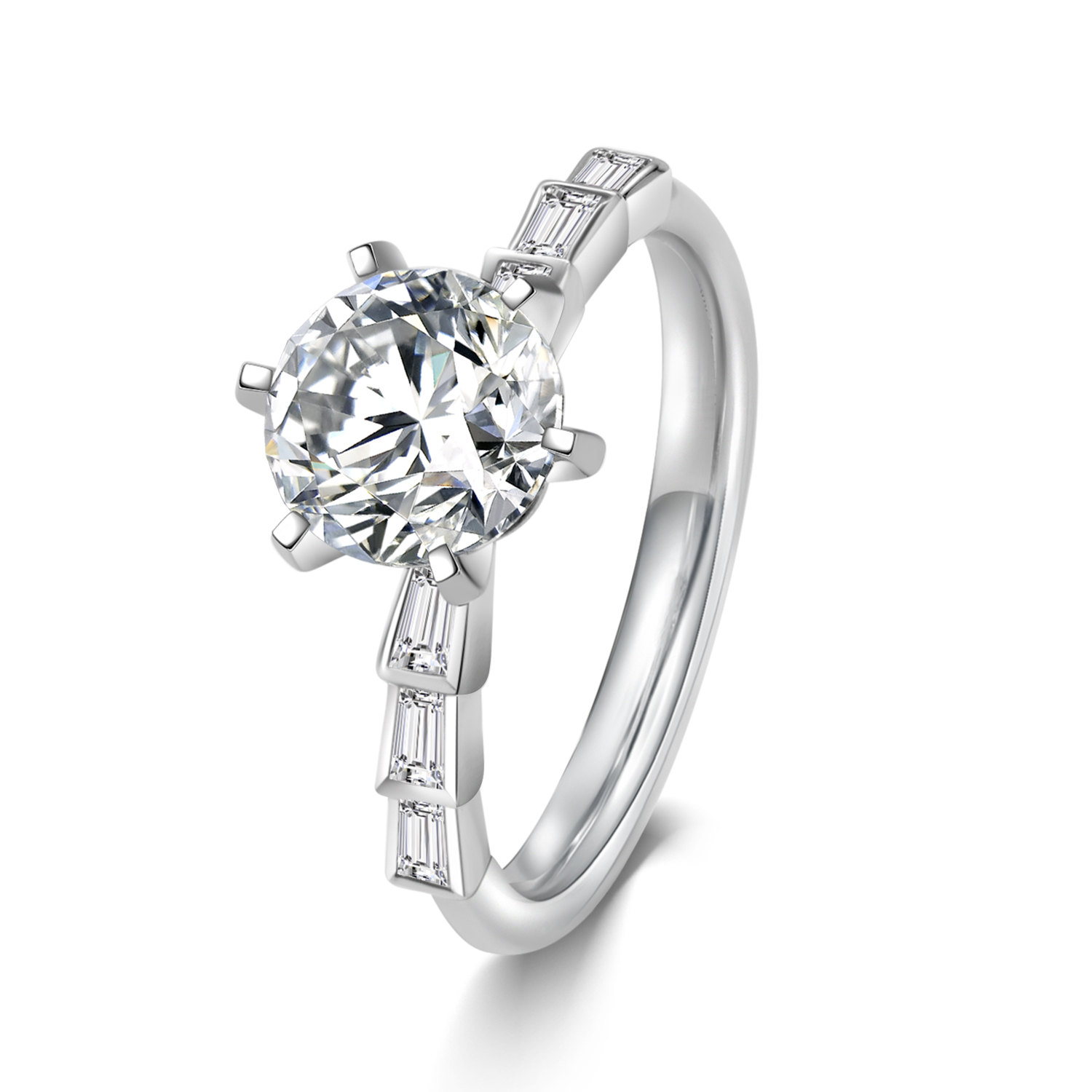 Bamboo Accent Round Cut Lab Grown Diamond with Bezel Diamond Band Engagement Ring in 18k Gold