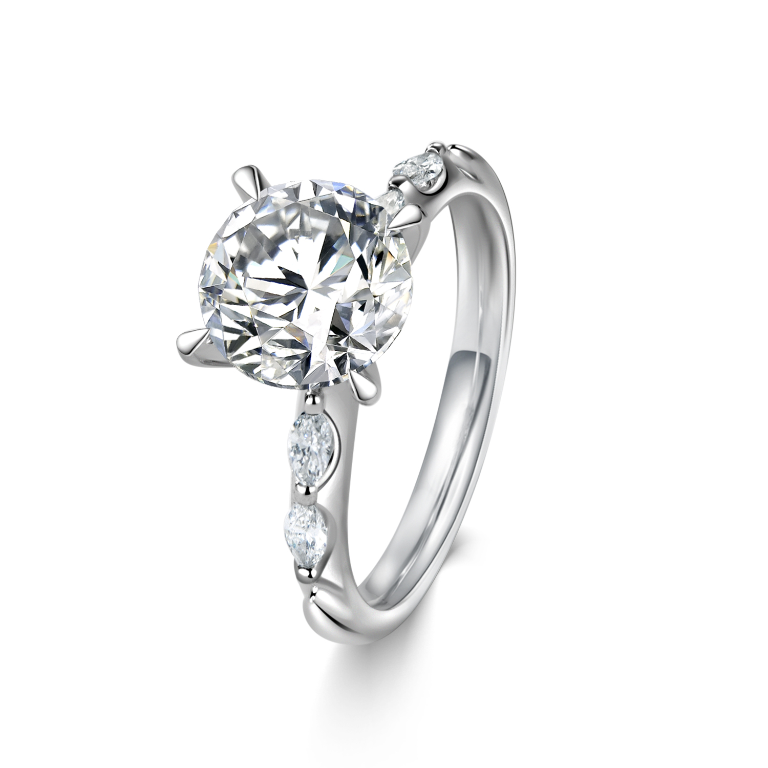 Brilliant Round Cut Lab Grown Diamond with Beaded Diamond Band Engagement Ring in 18k Gold