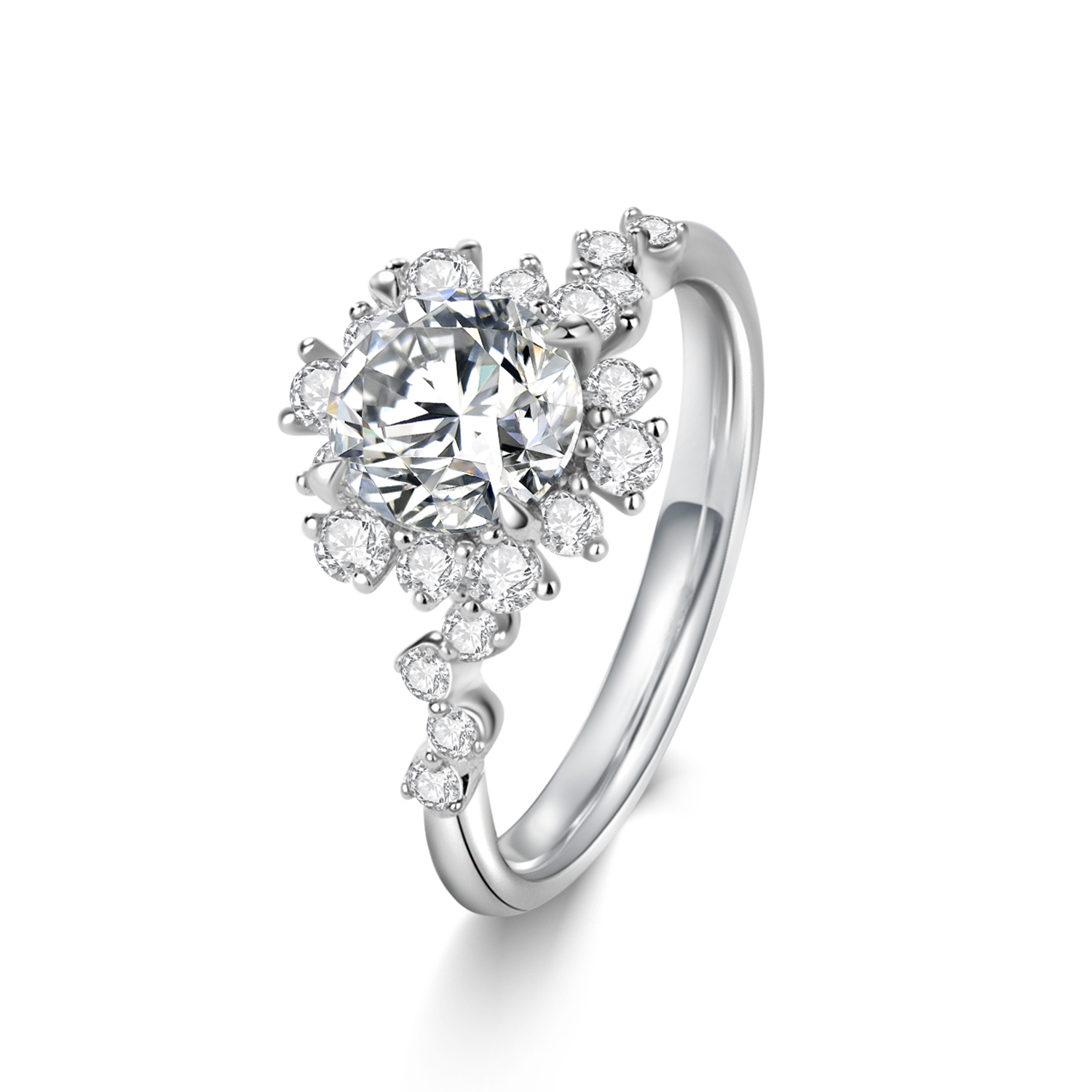 Daisy Halo Round Cut Lab Grown Diamond Engagement Ring in 18k Gold