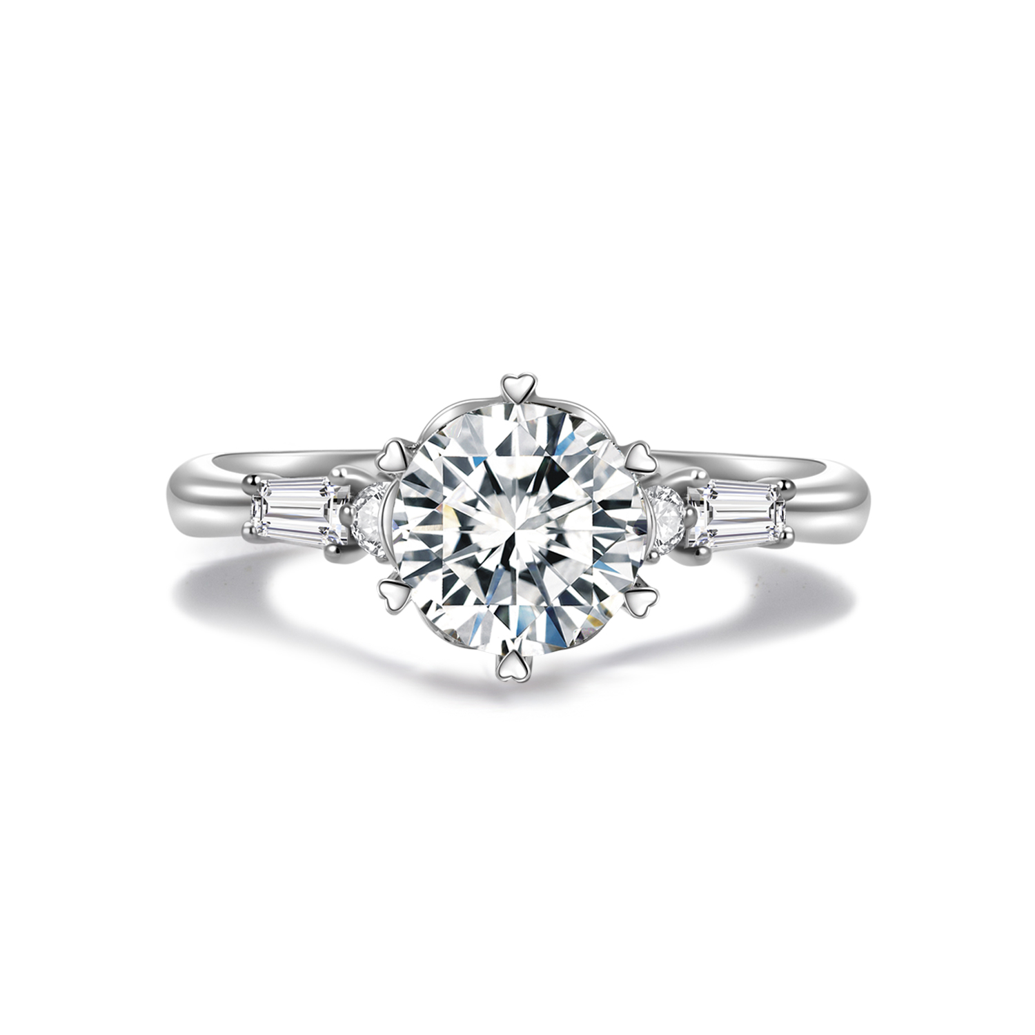 Petal Fit Round Cut Lab Grown Diamond Side Stone Band Engagement RIng in 18k Gold