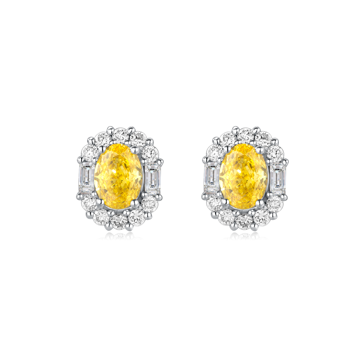 1.2 Carat Total Weight Halo Oval Cut Yellow & White Lab Grown Diamond Stud Earrings