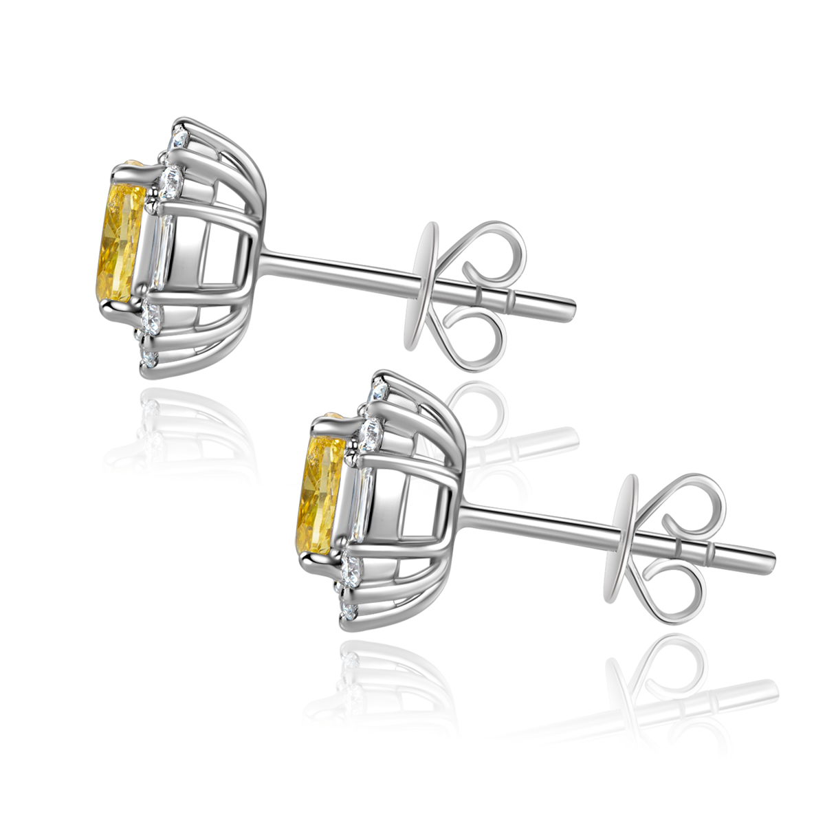 IGI Certificated 1.2 Carat Total Weight Halo Oval Cut Yellow Diamond Stud Earrings in 18k White Gold