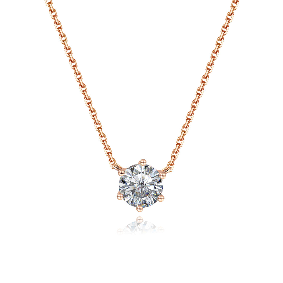 6 Prong Brilliant Round Cut Lab Grown Diamonpendant Necklace in 18k Gold (1 Ct Tw)
