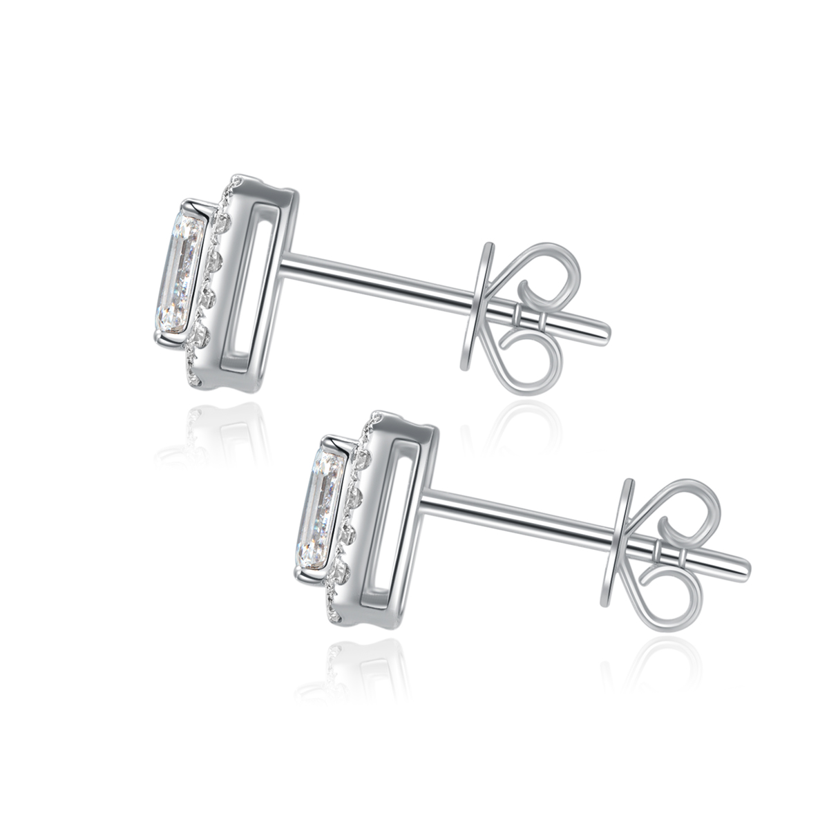 1 Carat Total Weight Halo Emerald Cut Lab Grown Diamond Stud Earrings in 18k White Gold
