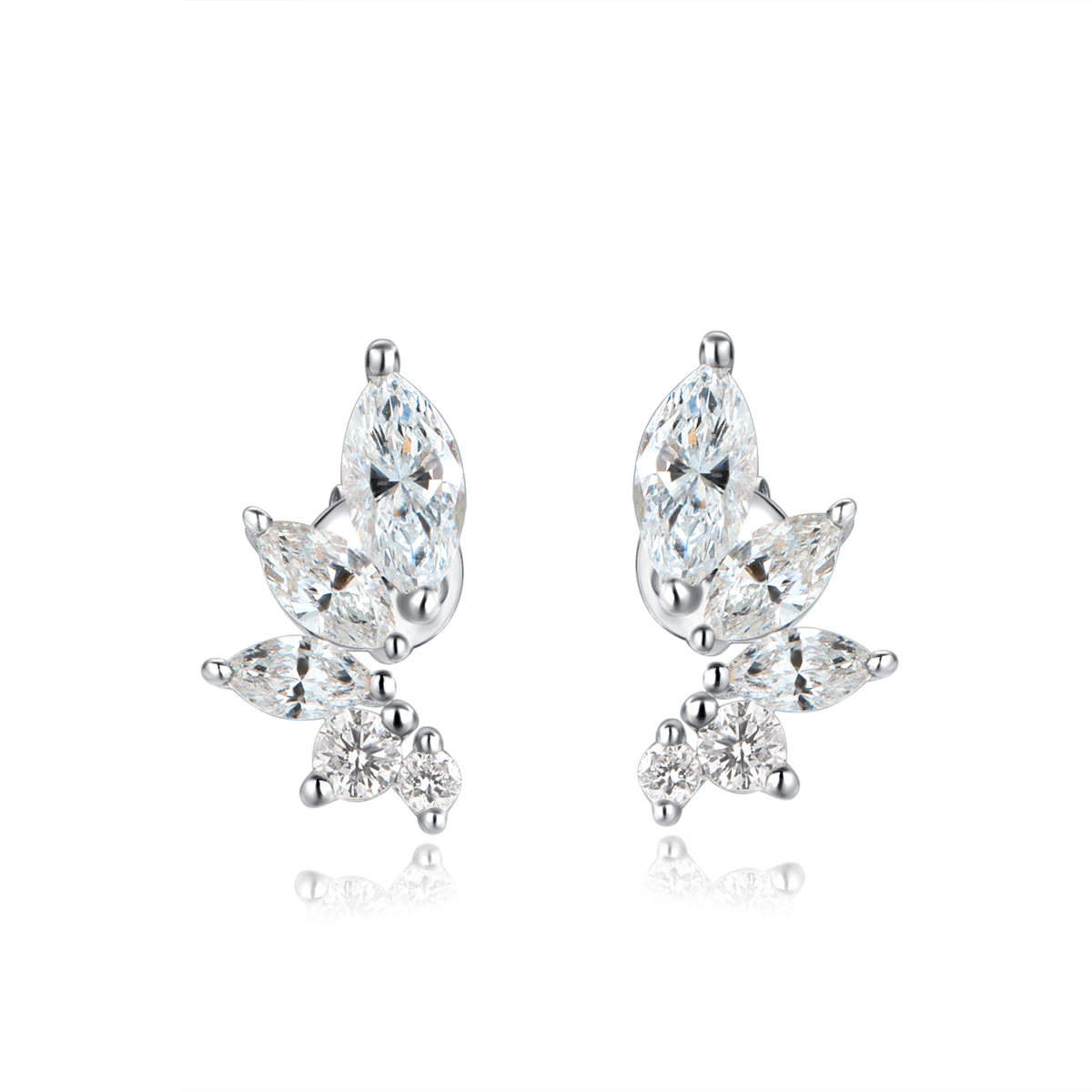 0.8 Carat Total Weight 5-Stone Marquise Cut Lab Grown Diamond Ear Climber Stud Earrings in 18k White Gold-Light Mark