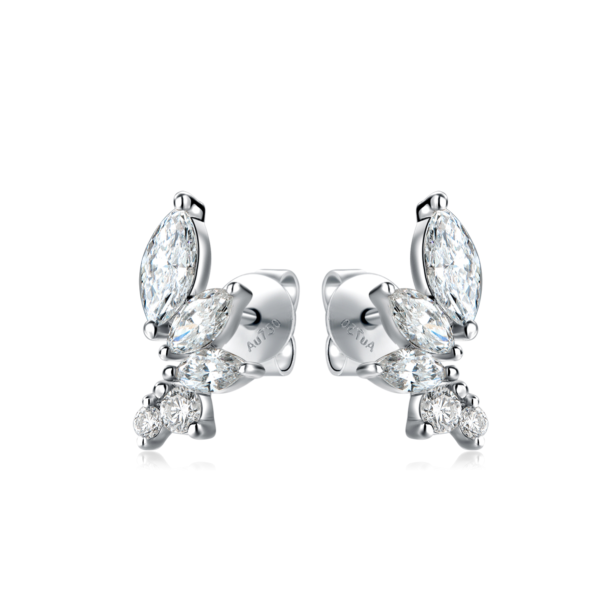 0.8 Carat Total Weight 5-Stone Marquise Cut Lab Grown Diamond Ear Climber Stud Earrings in 18k White Gold-Light Mark