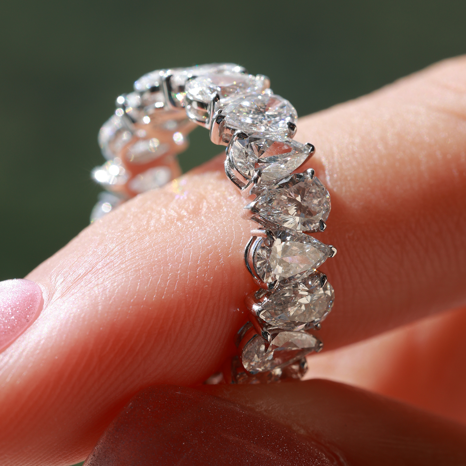 Upside Down Pear Cut Lab Grown Diamond Full Eternity Band  ( 5.3 Ct Tw)