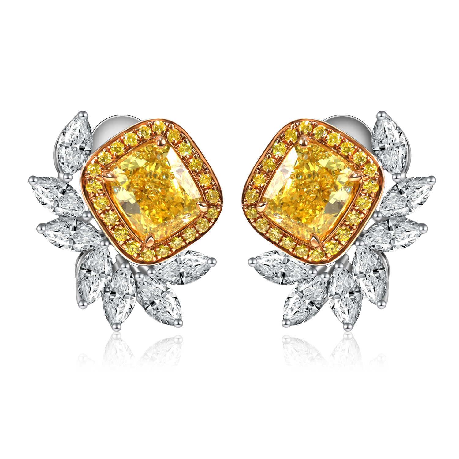 2.9 Carat Total Weight Brilliant Yellow Lab Grown Diamond Stud Earrings