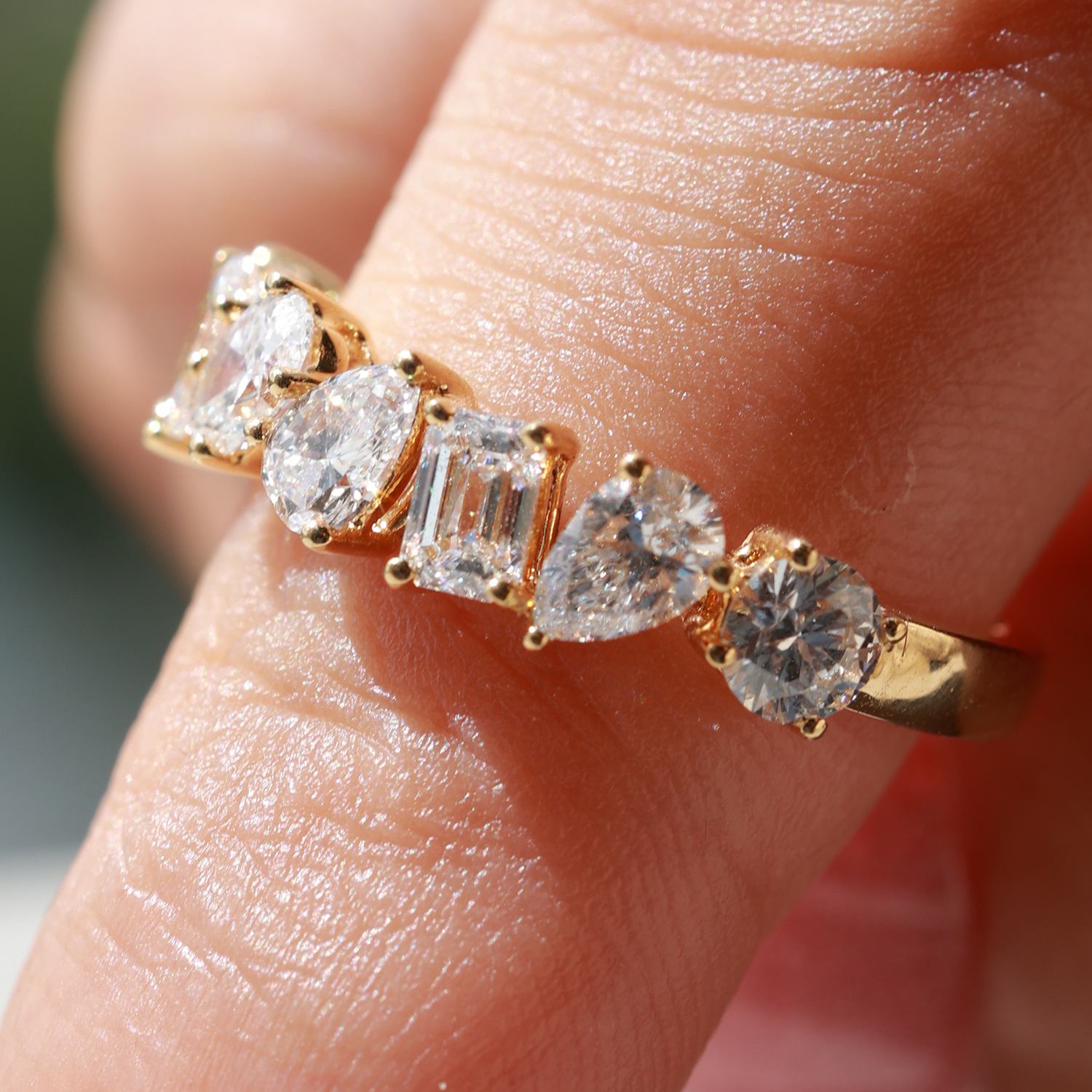 7 Stone Multi Shape Lab Grown Diamond Ring in 18k Gold (1.3 Ct Tw)