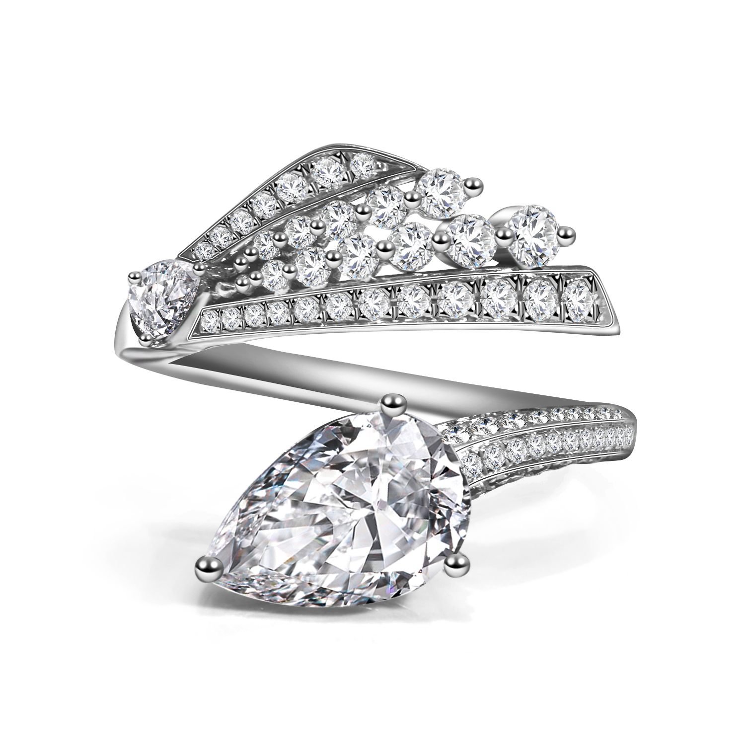 Comet Tail Pear Cut Lab Grown Diamond Open Ring in 18k Gold （1.9 Ct Tw）