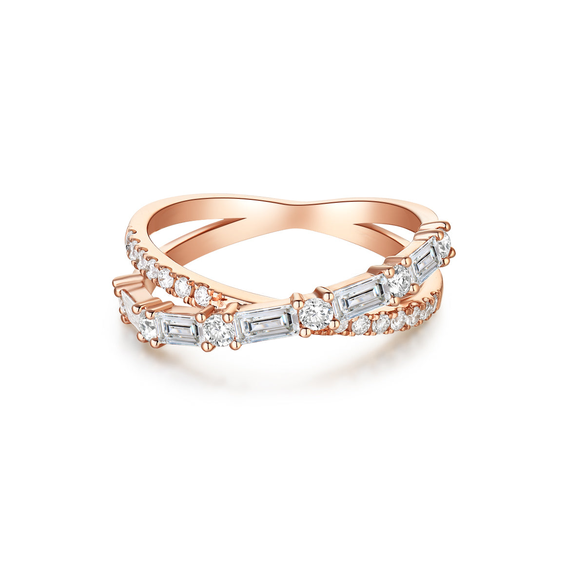 Baguette Cut Lab Grown Diamond Crossover Coil Ring in 18k Gold
