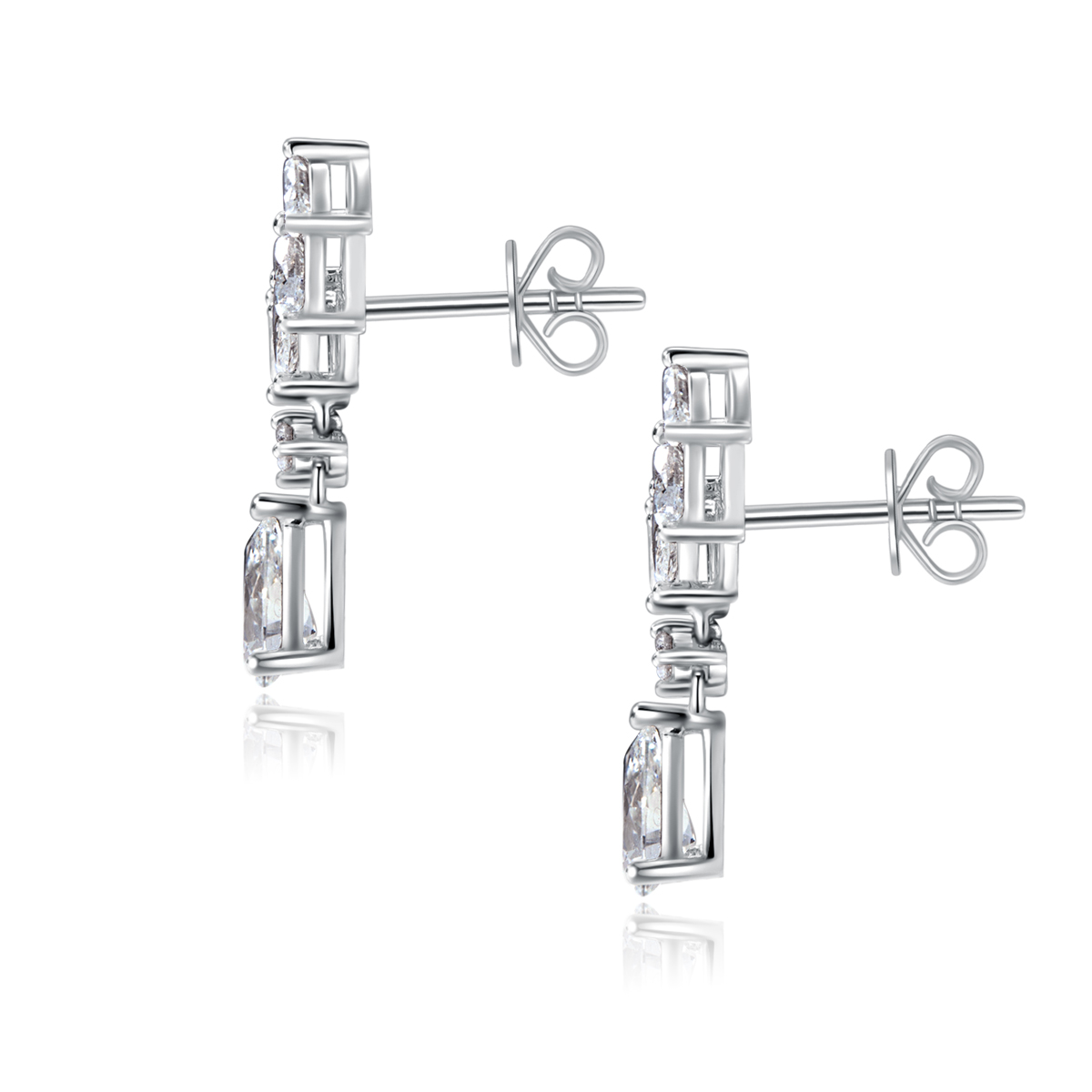 1.8 Carat Total Weight Pear Cut Diamond Curled Leaf Drop Ear Climber Earrings in 18k White Gold