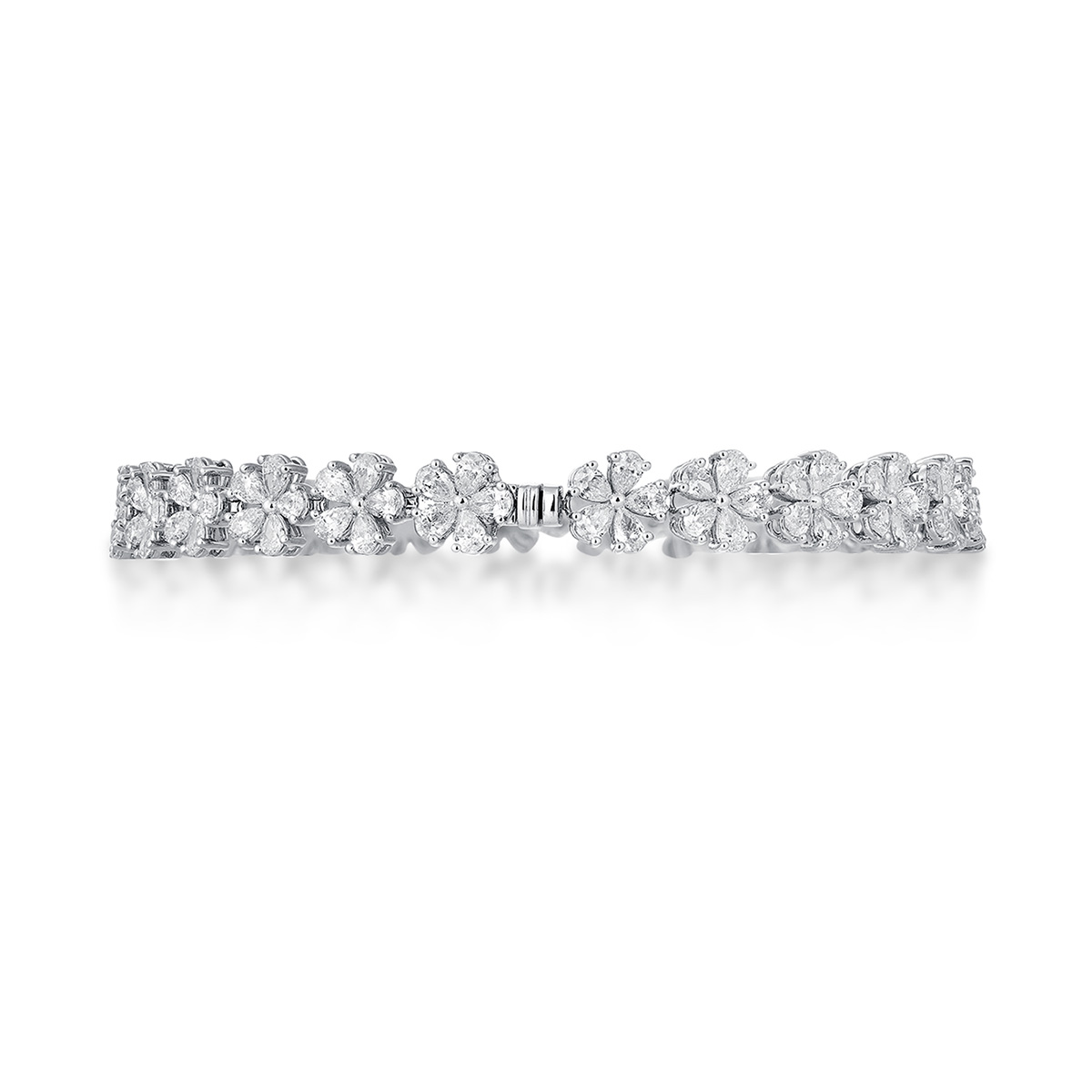5.9 Carat Total Weight Five Petal Pear Cut Lab Grown Diamond Floral Tennis Bracelet-Light Mark