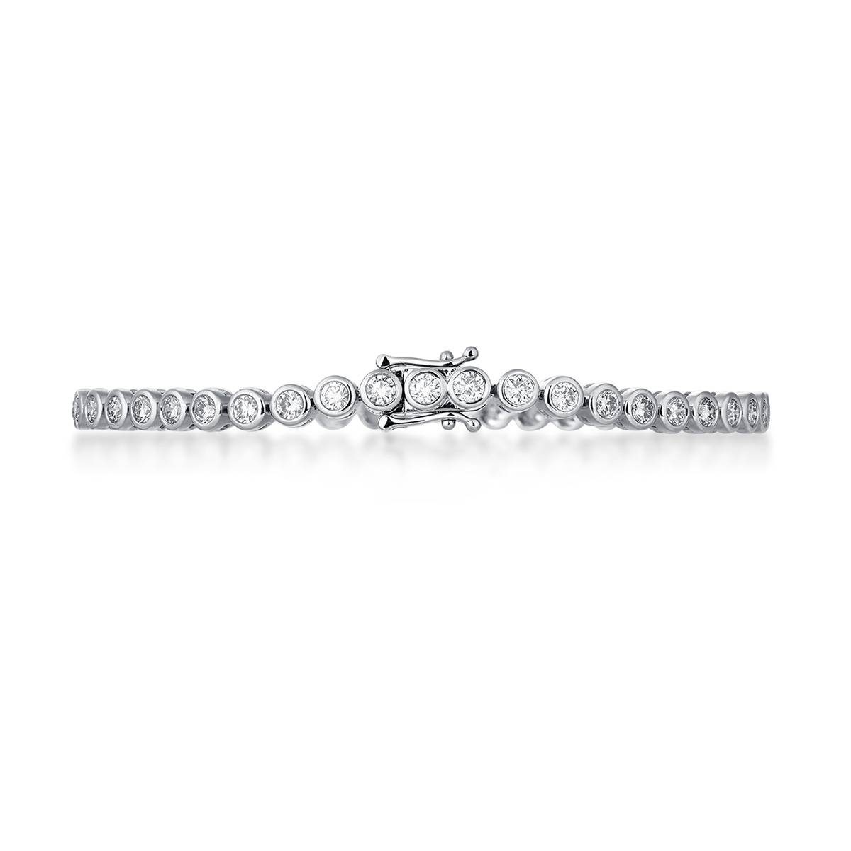2.8 Carat Total Weight Bezel Set Beaded Link Lab Grown Diamond Tennis Bracelet in 18K White Gold