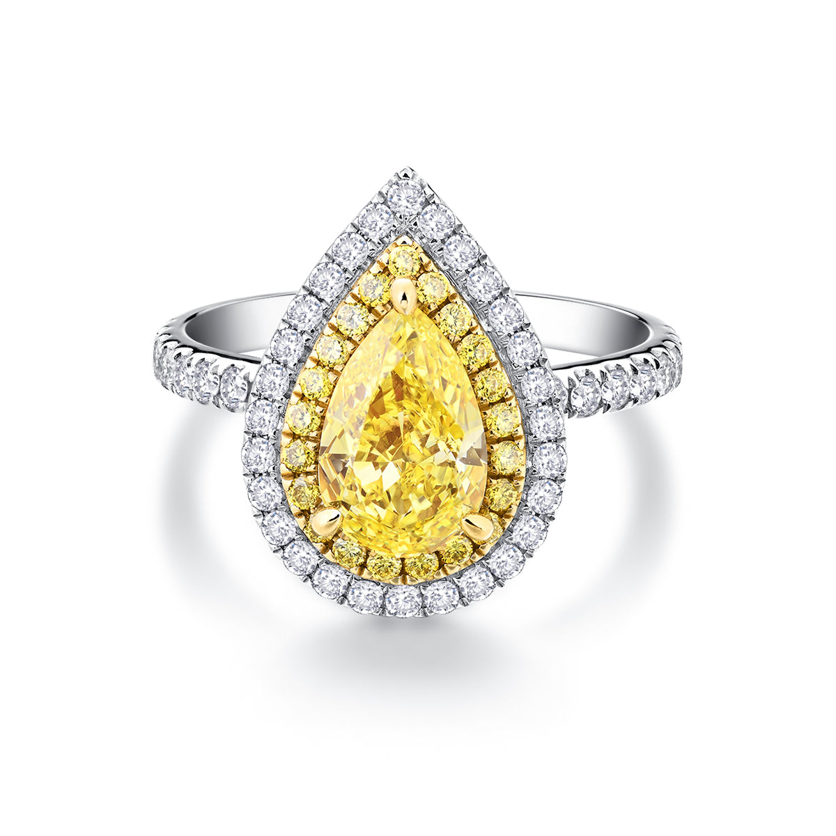 1.3 Carat Main Stone Double Halo Pear Cut Yellow Lab Grown Diamond Engagement Ring (1.8 Ct Tw)