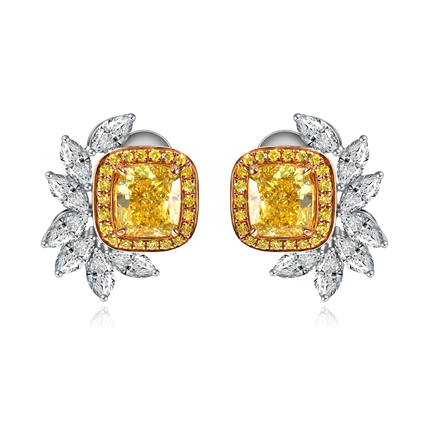 2.9 Carat Total Weight Brilliant Yellow Lab Grown Diamond Stud Earrings