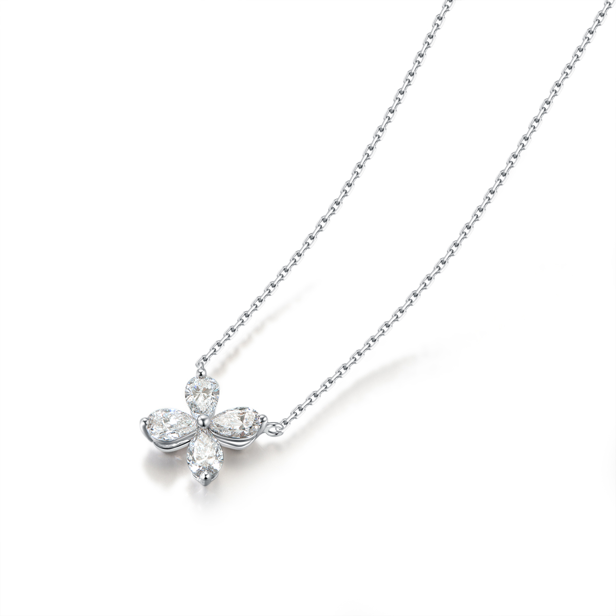 0.6 Carat Total Weight Pear Cut Lab Grown Diamond Four Petal  Butterfly Pendant Necklace-Light Mark
